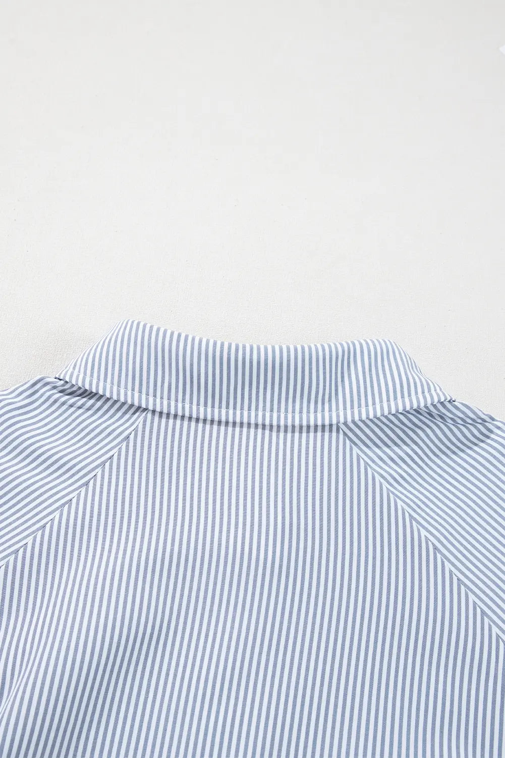 Pinstripe Long Sleeve Smocked Cuffs Button Shirt Collar Blouse – Sky Blue Stripe