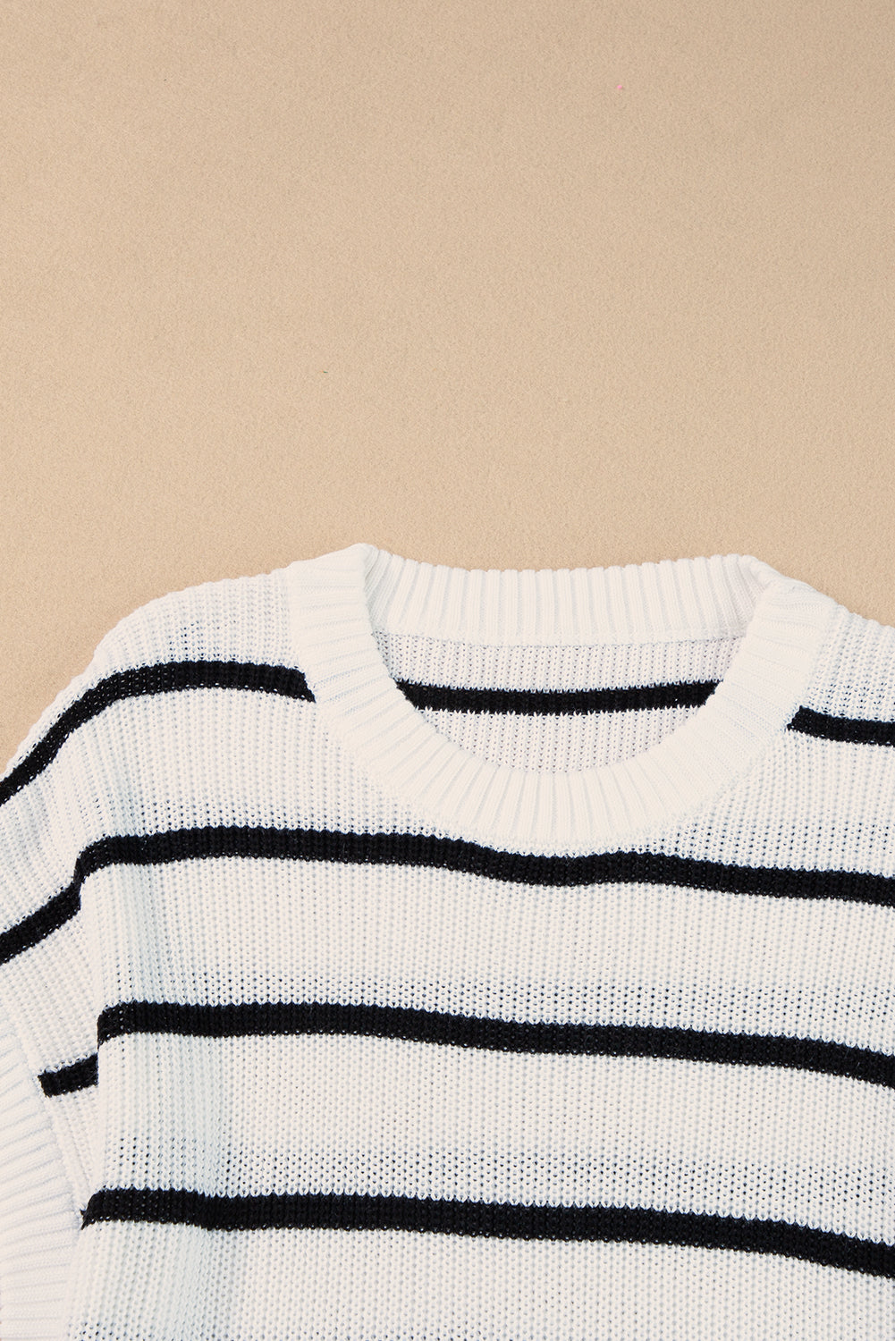 White Stripe Round Neck Batwing Sleeve Sweater eAura