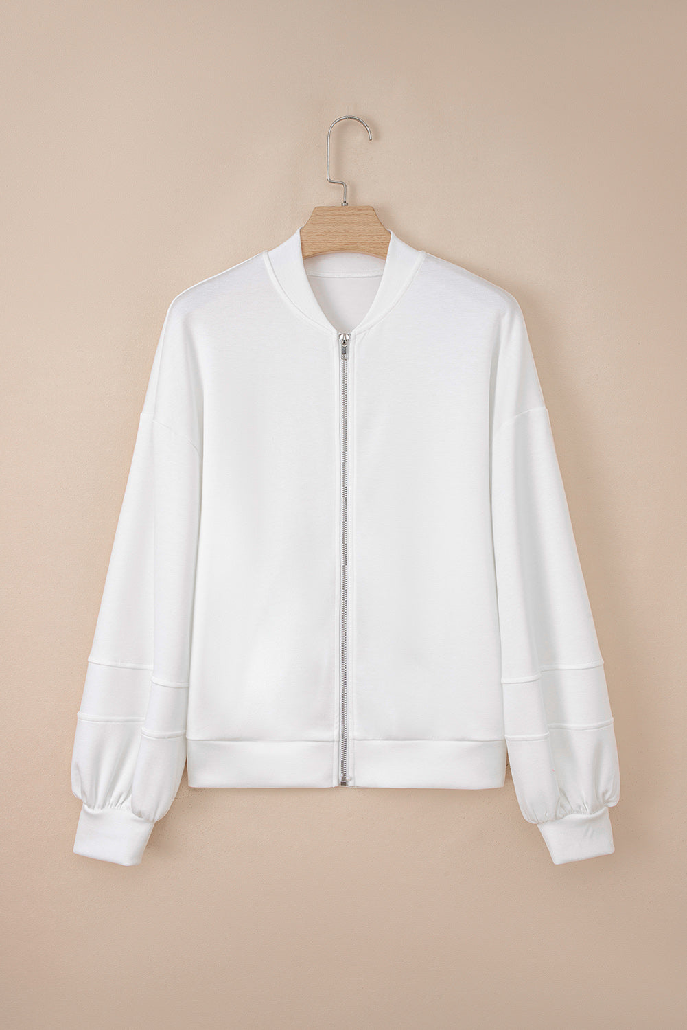 White Zip-Up Puff Sleeve Jacket - eAura
