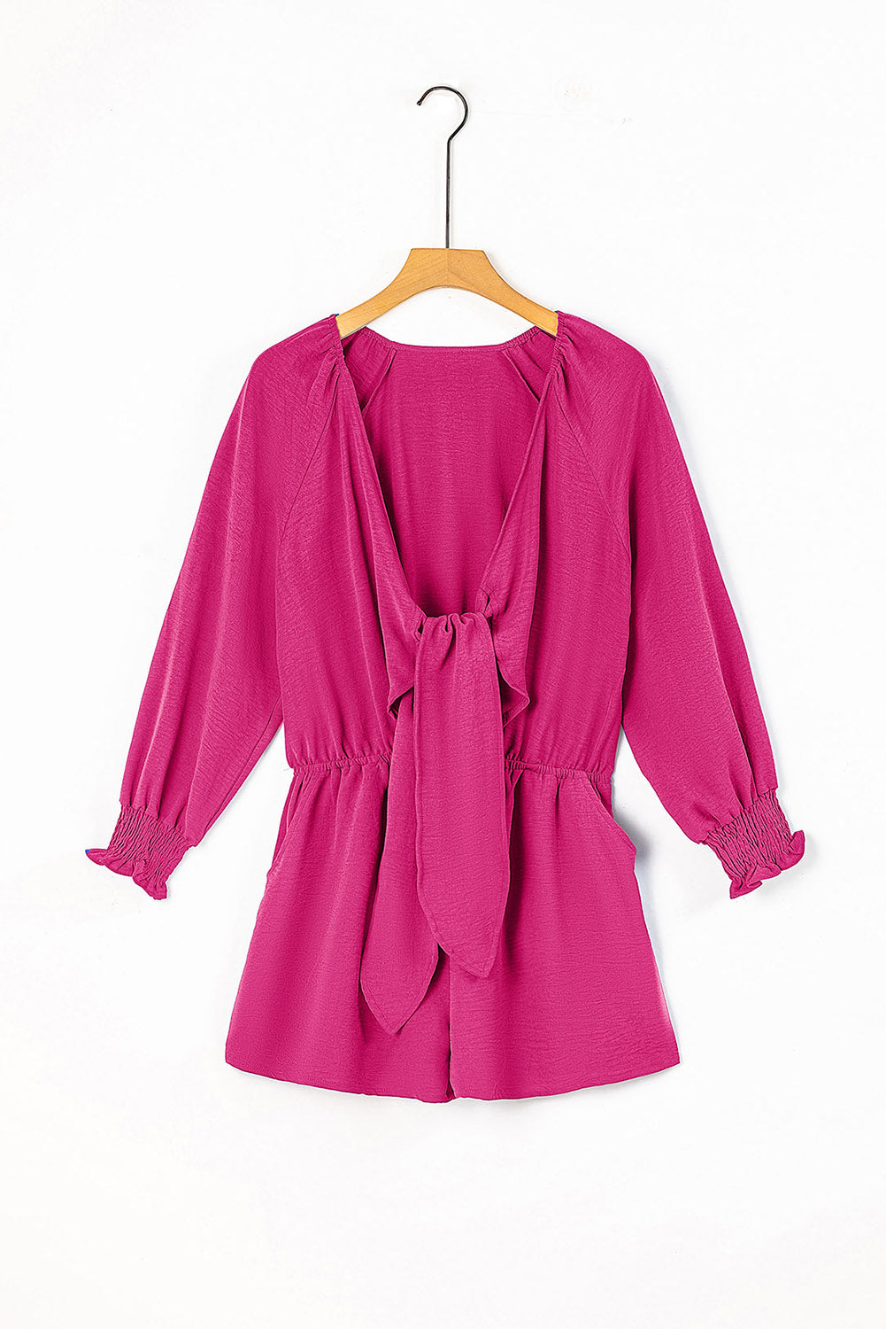 Tie Knot V-Neck Puff Long Sleeve Romper