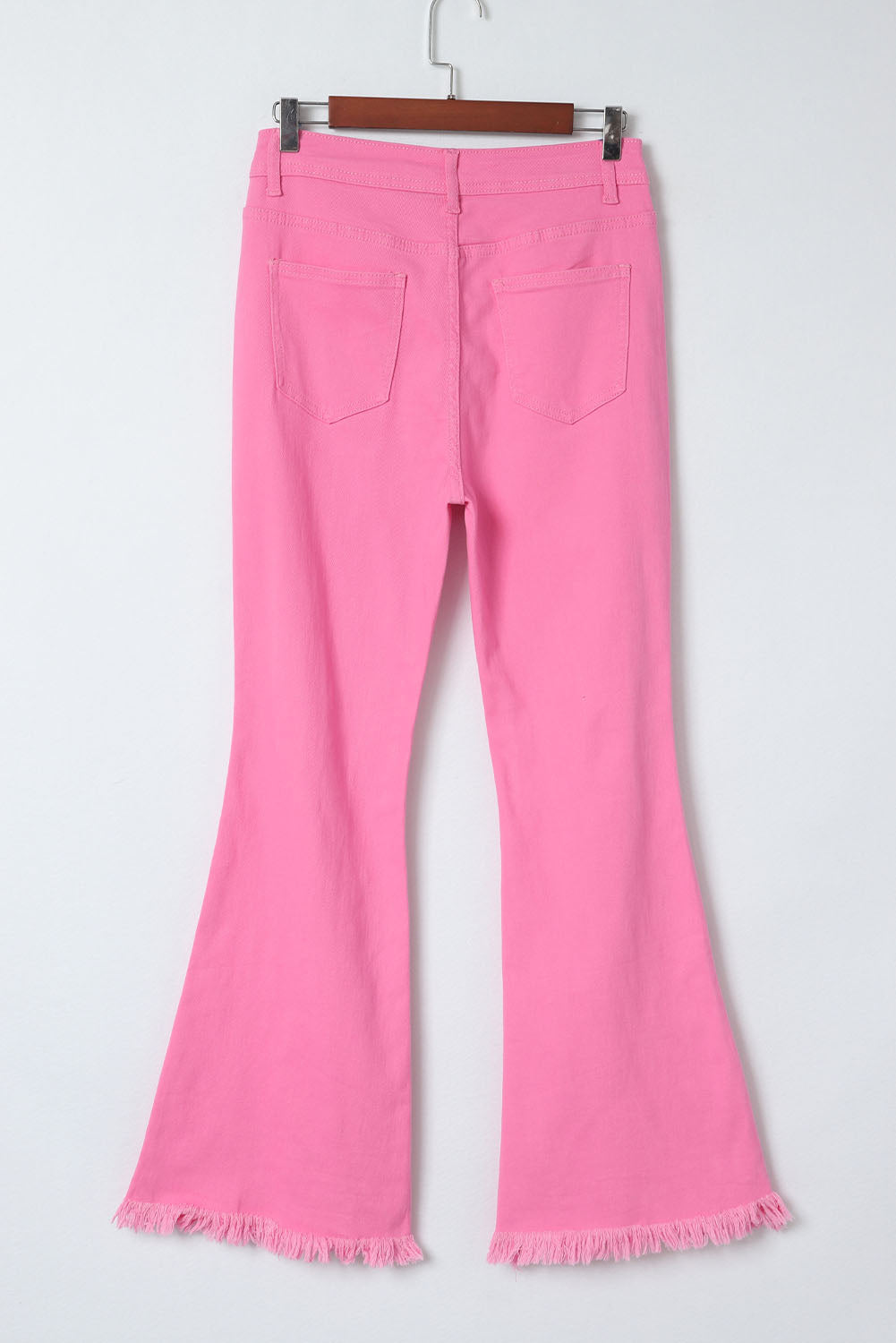 Pink Vintage High Waist Flare Leg Ripped Raw Hem Jeans Beagle Boutique Fashion Outlet