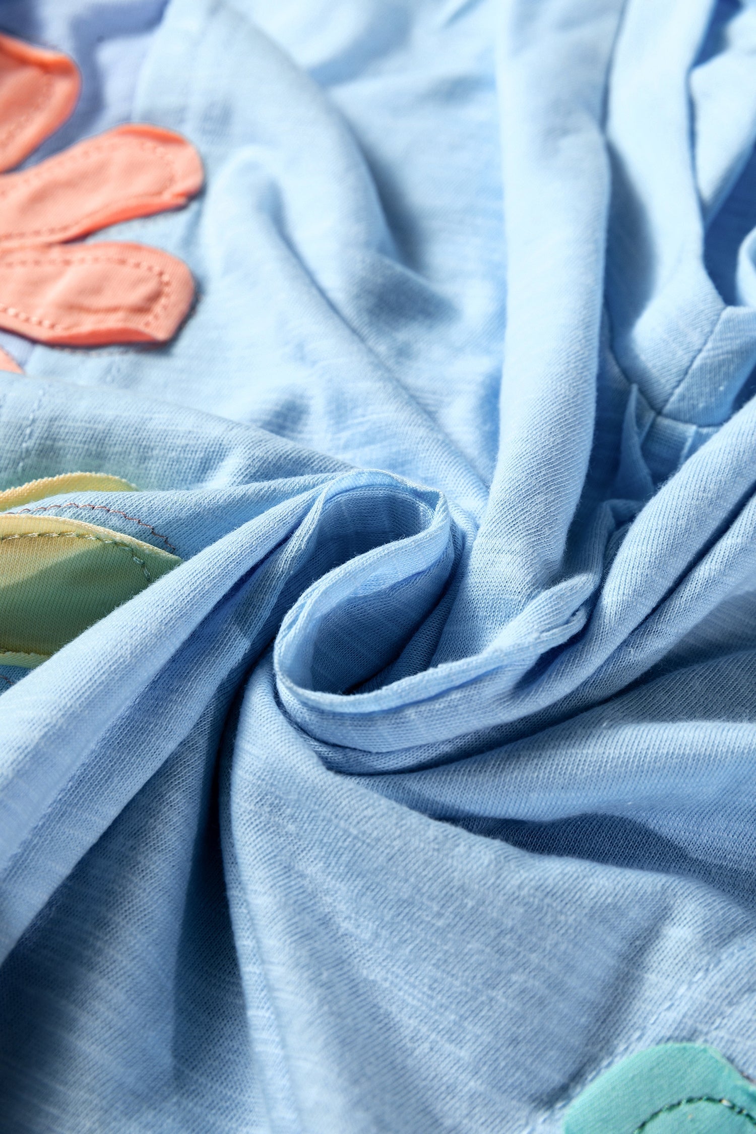 Flower Patched Exposed Seam Bracelet Sleeve Oversized T-Shirt - eAura