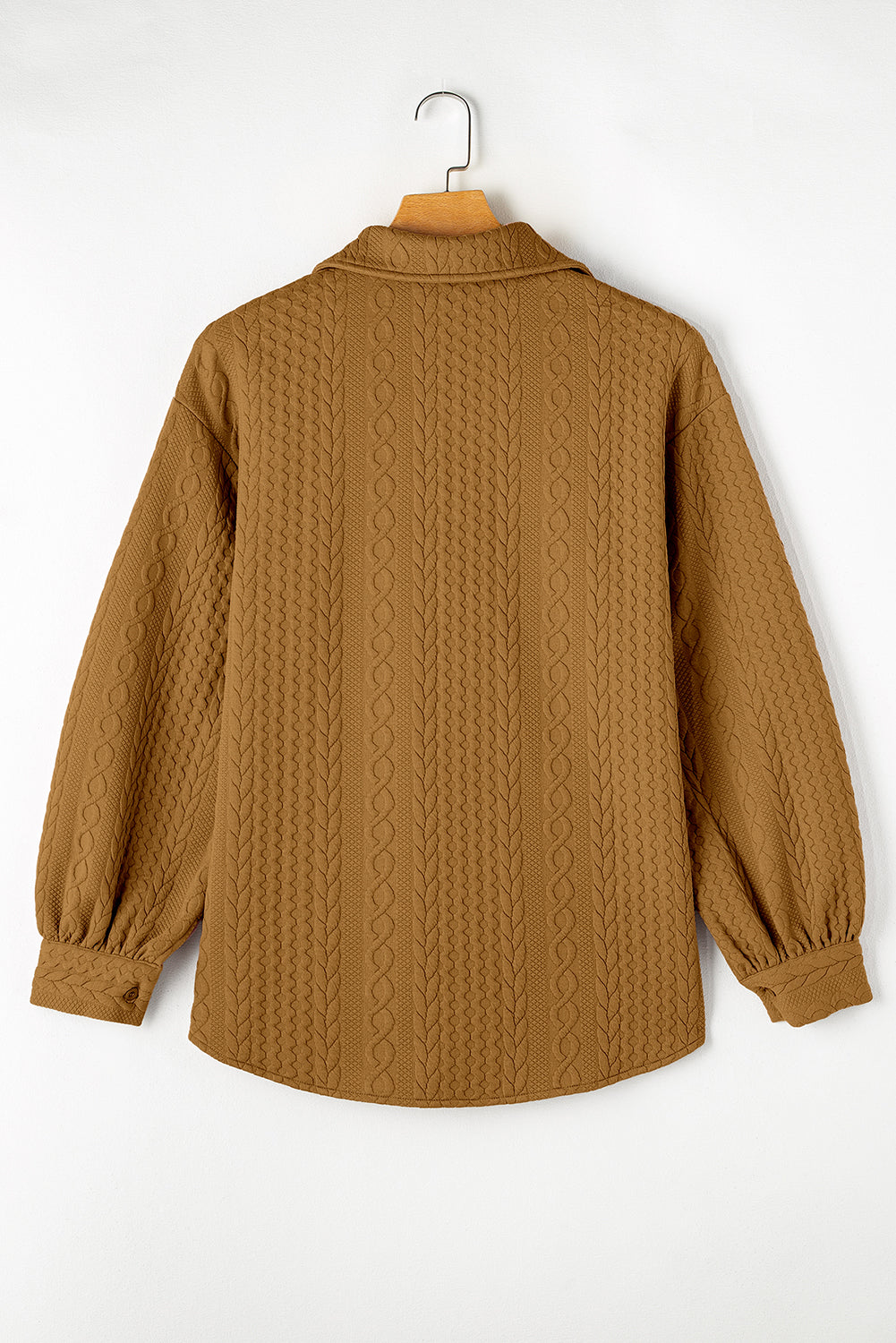 Cable Texture Puff Sleeve Loose Shacket - eAura