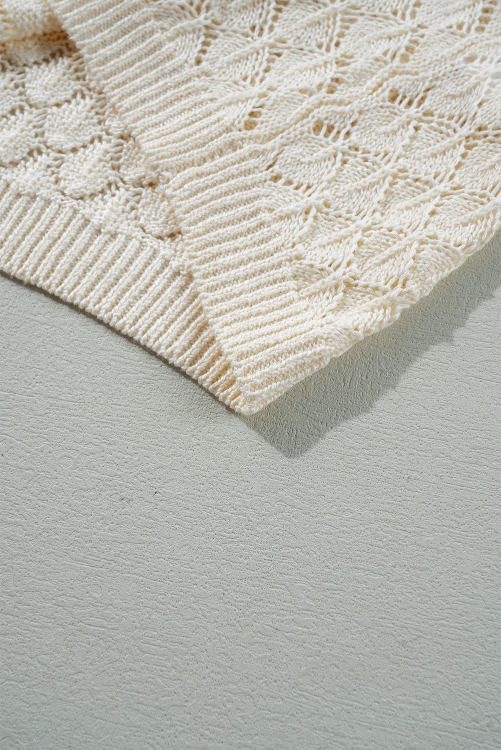 Beige Hollow Out Crochet O Neck Short Sleeve Sweater Tee eAura