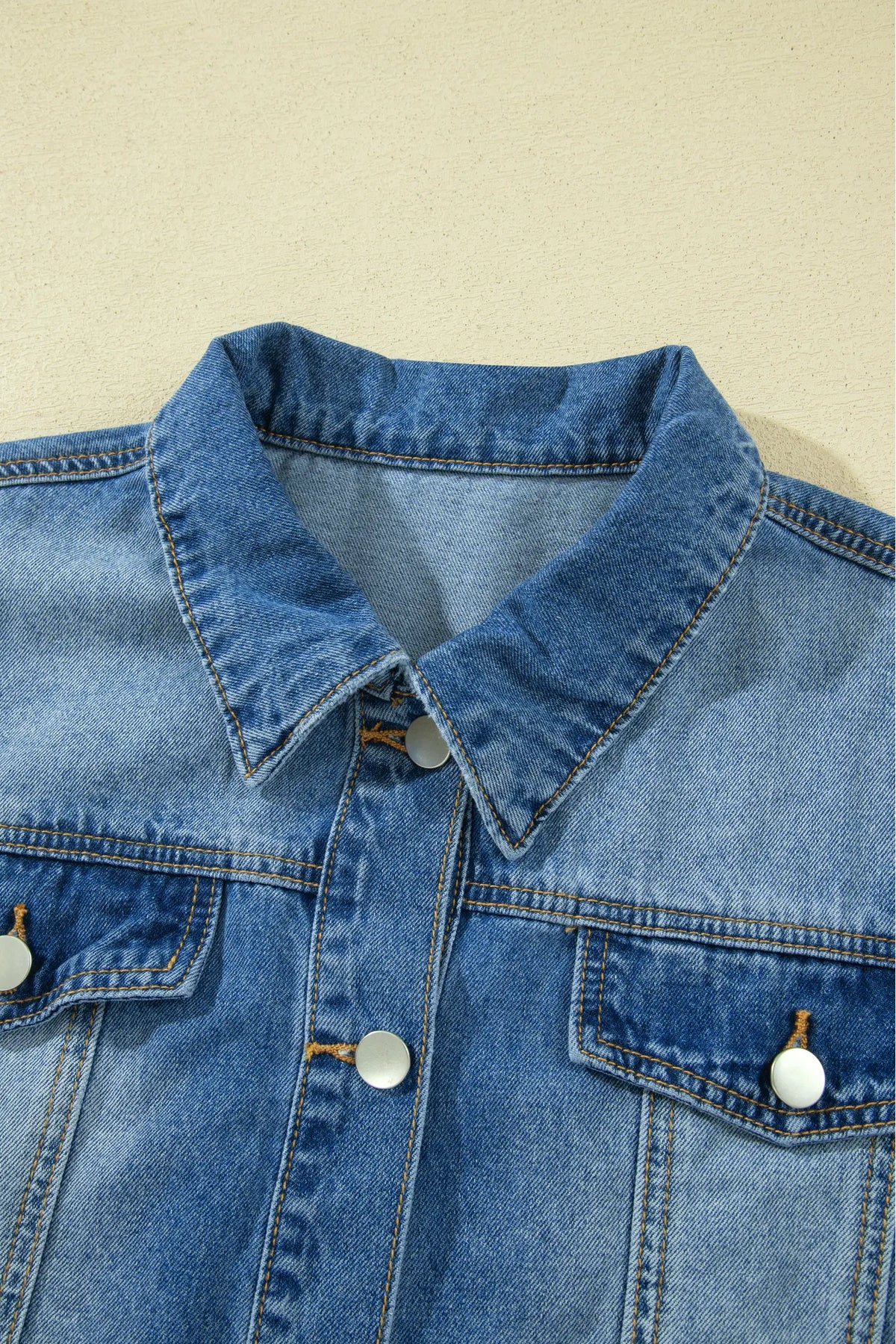 Ruffle Hem Raw Edge Half Sleeve Western Denim Jacket – Blue