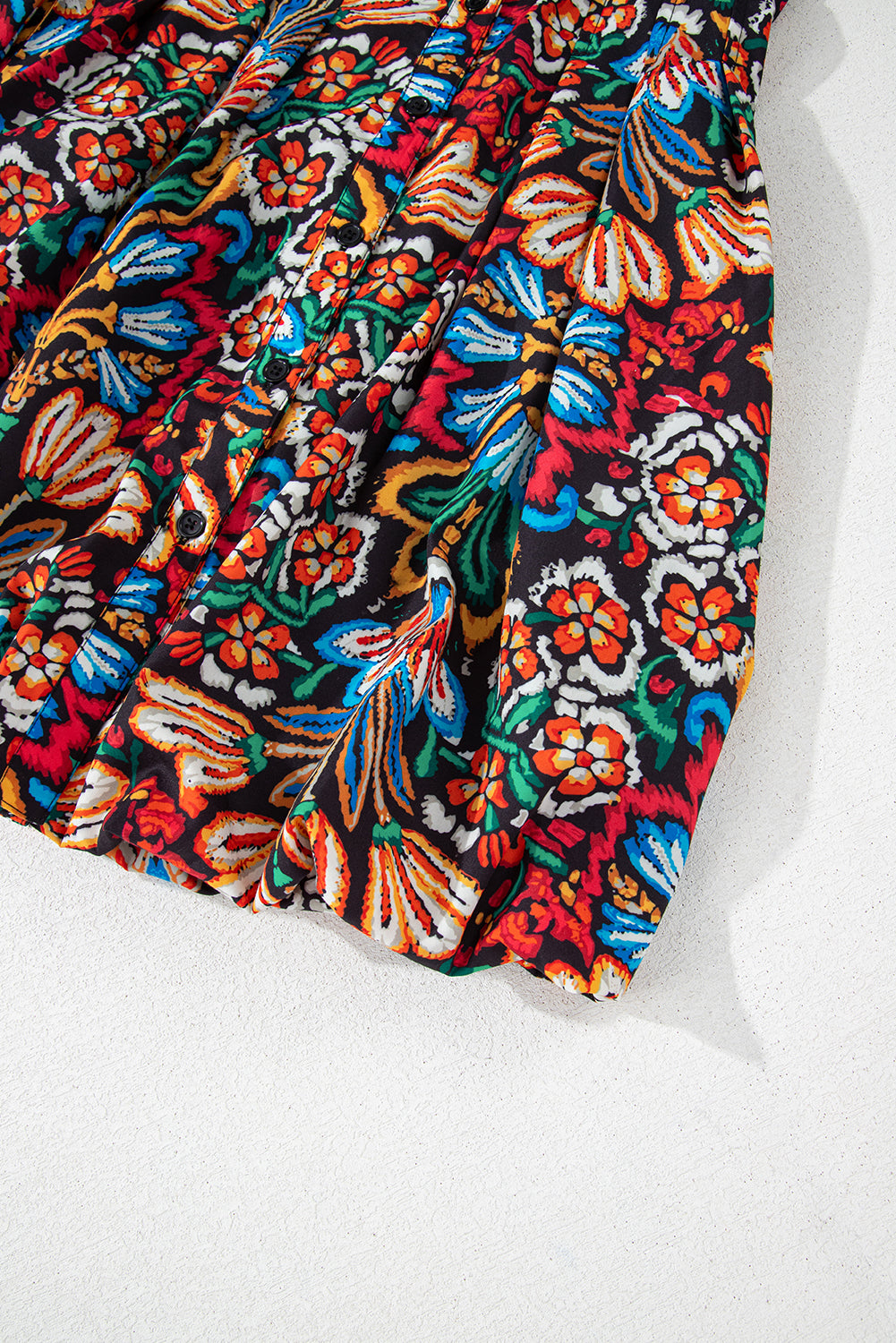 Multicolour Floral Puff Short Sleeve Shirt Mini Dress eAura