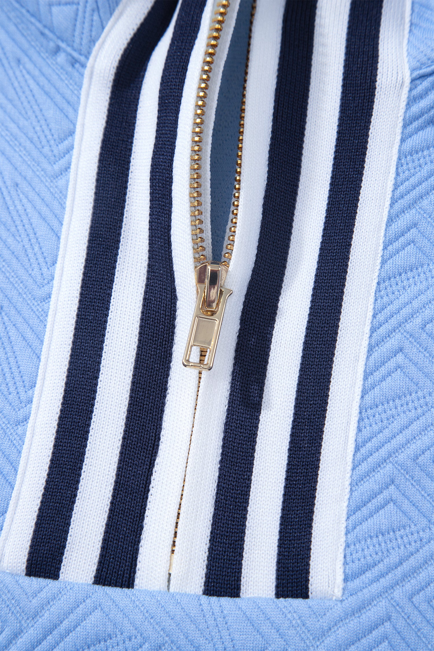 Myosotis Stylish Textured Stripe Trim Split Neck Puff Sleeve Top – Blue