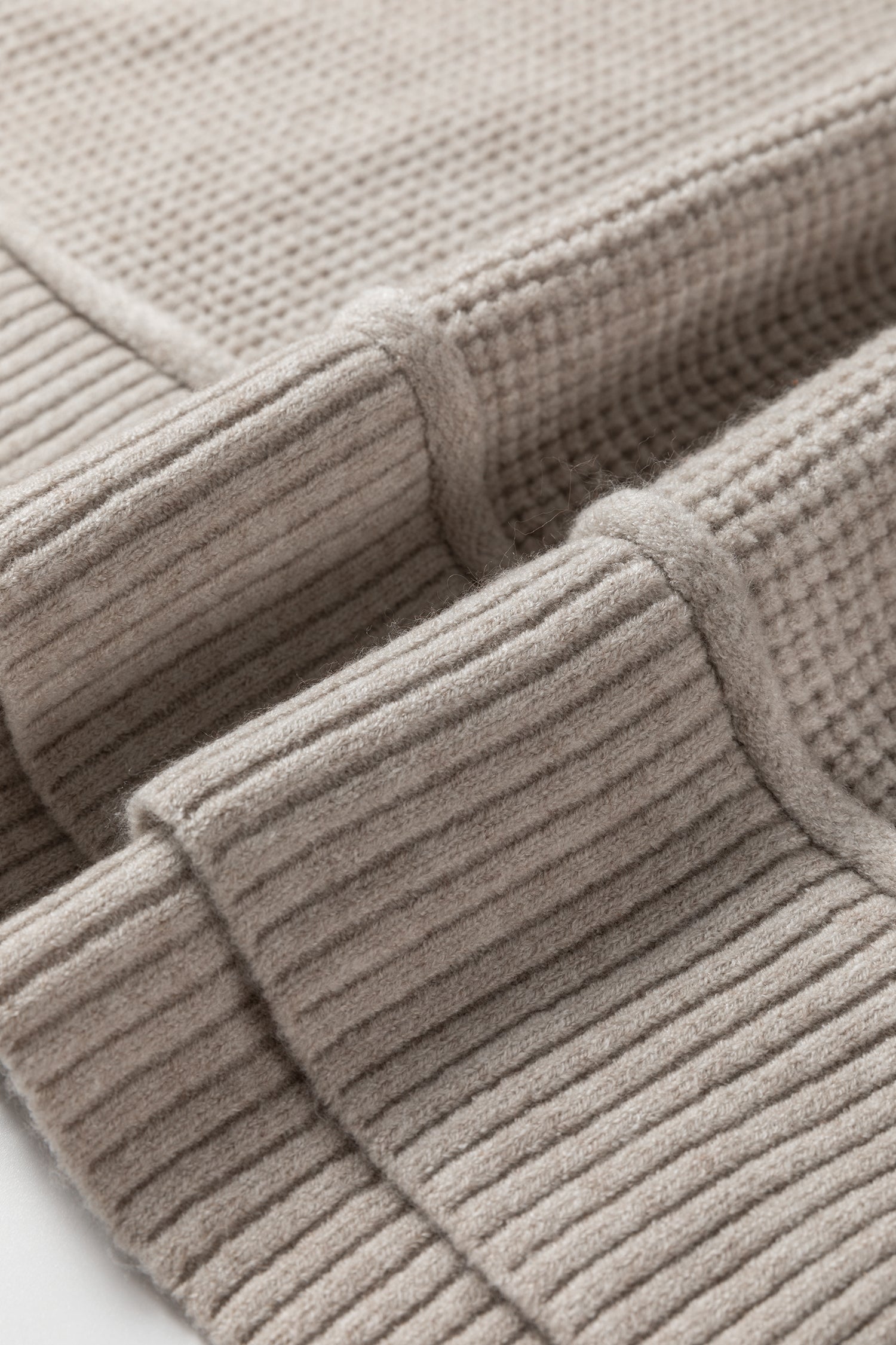 Waffle Texture Knit Ribbed High Neck Drop Shoulder Sweater - eAura