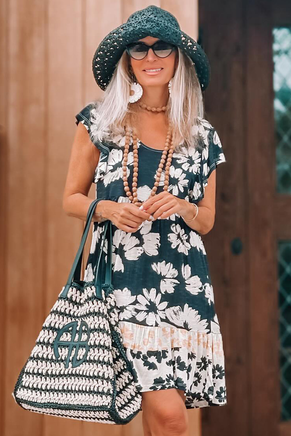 Floral Print Ruffle Sleeve Empire Waist Mini Dress eAura