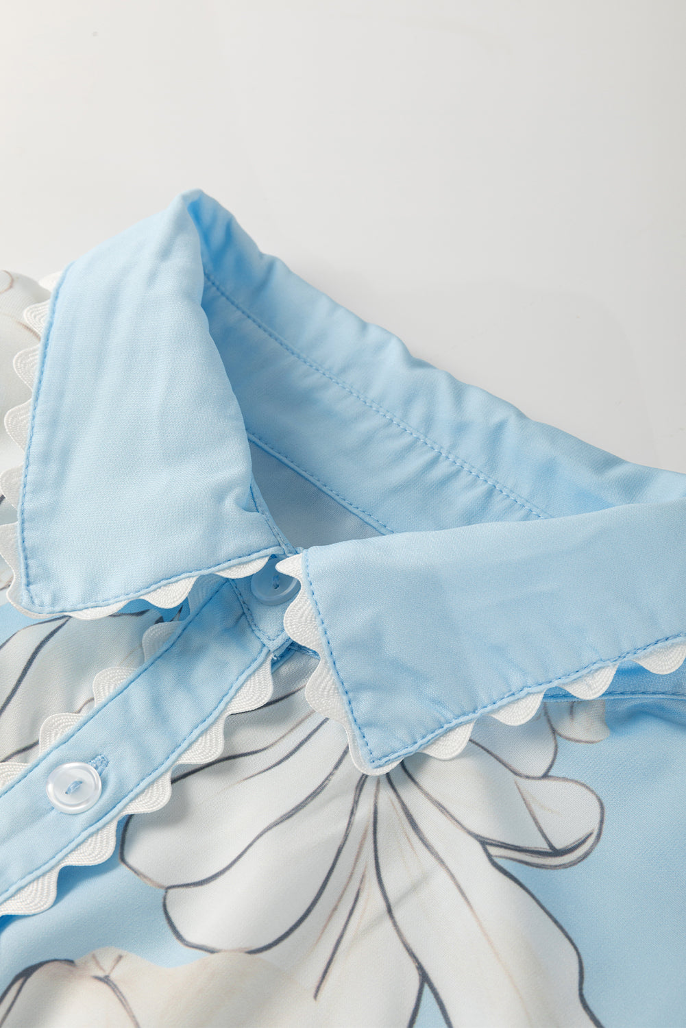 Ric Rac Edge Puff Sleeve Button Up Summer Shirt eAura