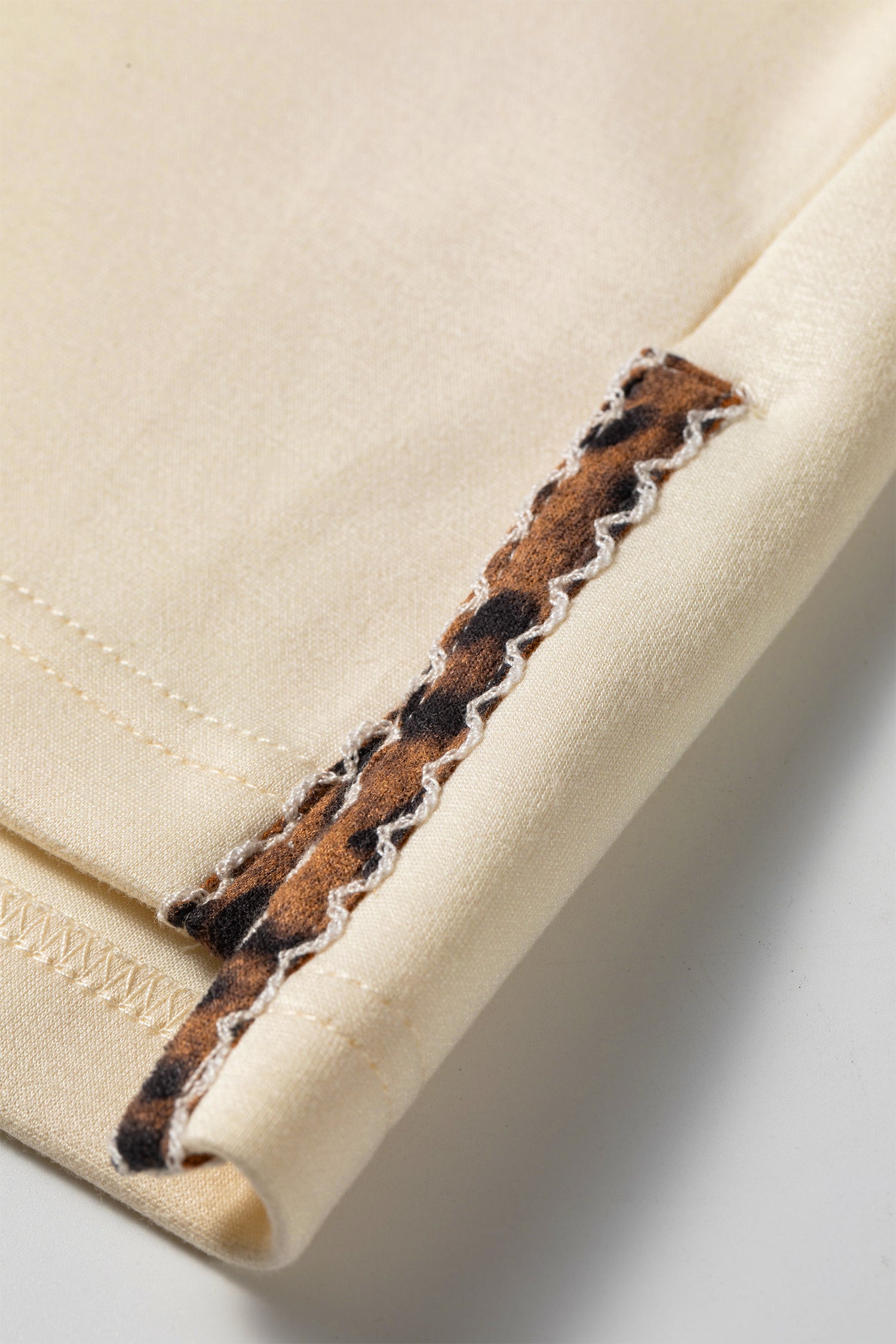 Mock Neck Long Sleeve Leopard Detail Split Hem Top – Beige