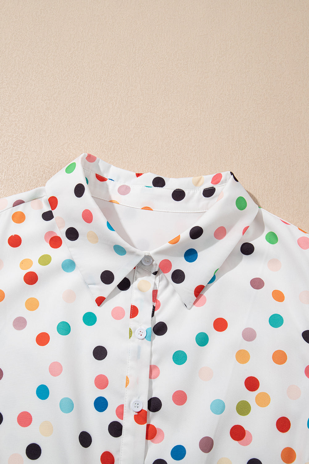 White Polka Dot Print Bubble Sleeve Button Up Plus Size Shirt Dress BB Fashion Outlet