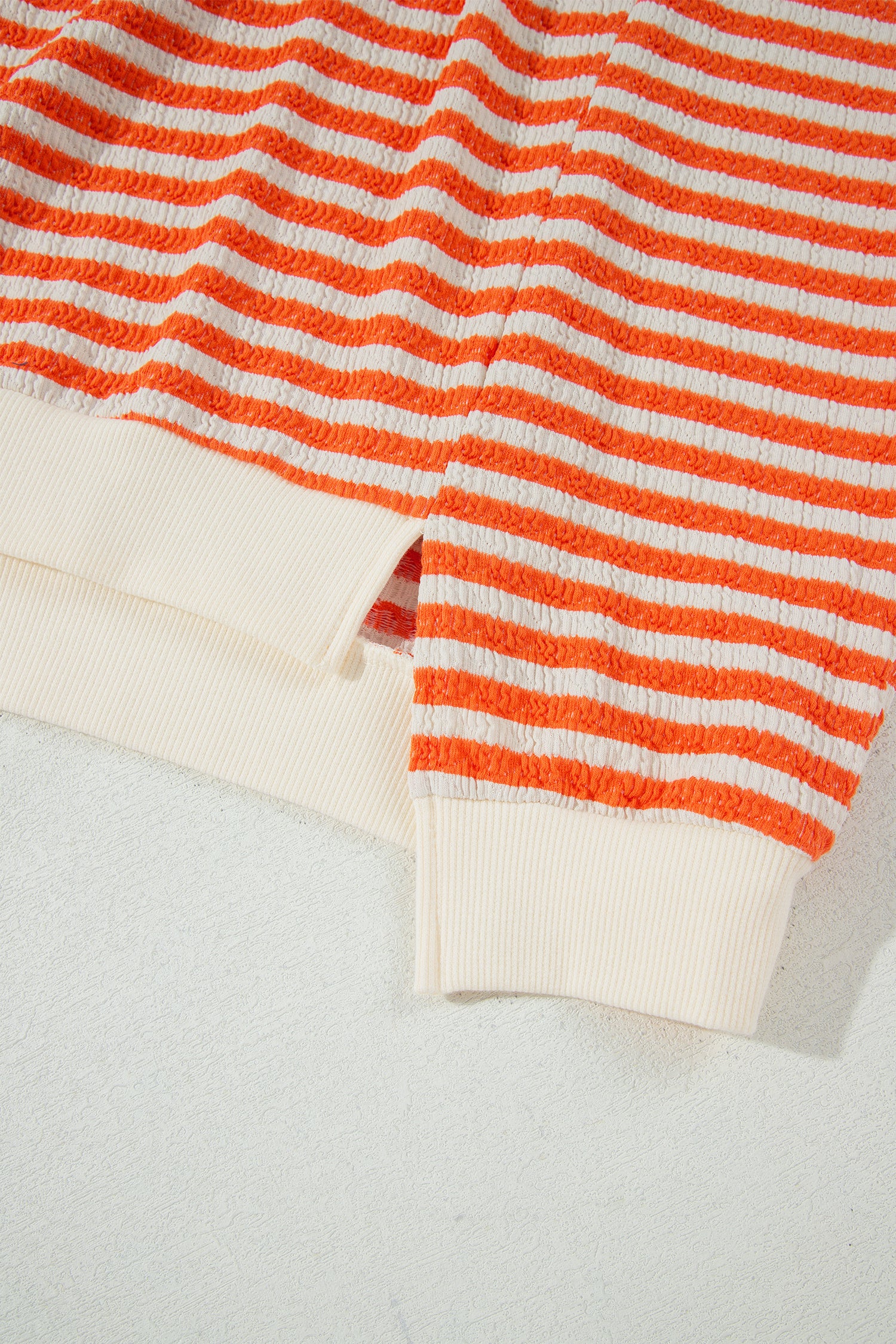 Striped Textured Stand Neck Oversized Long Sleeve Top – Orange Stripe