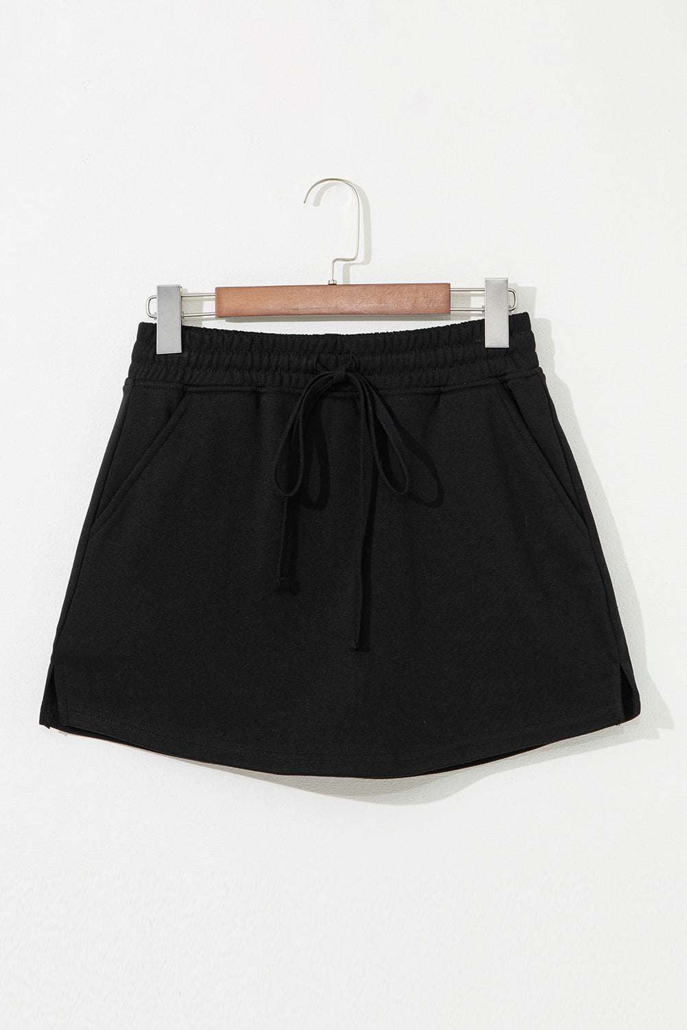 Black French Terry Drawstring Mini Skort with Pockets eAura