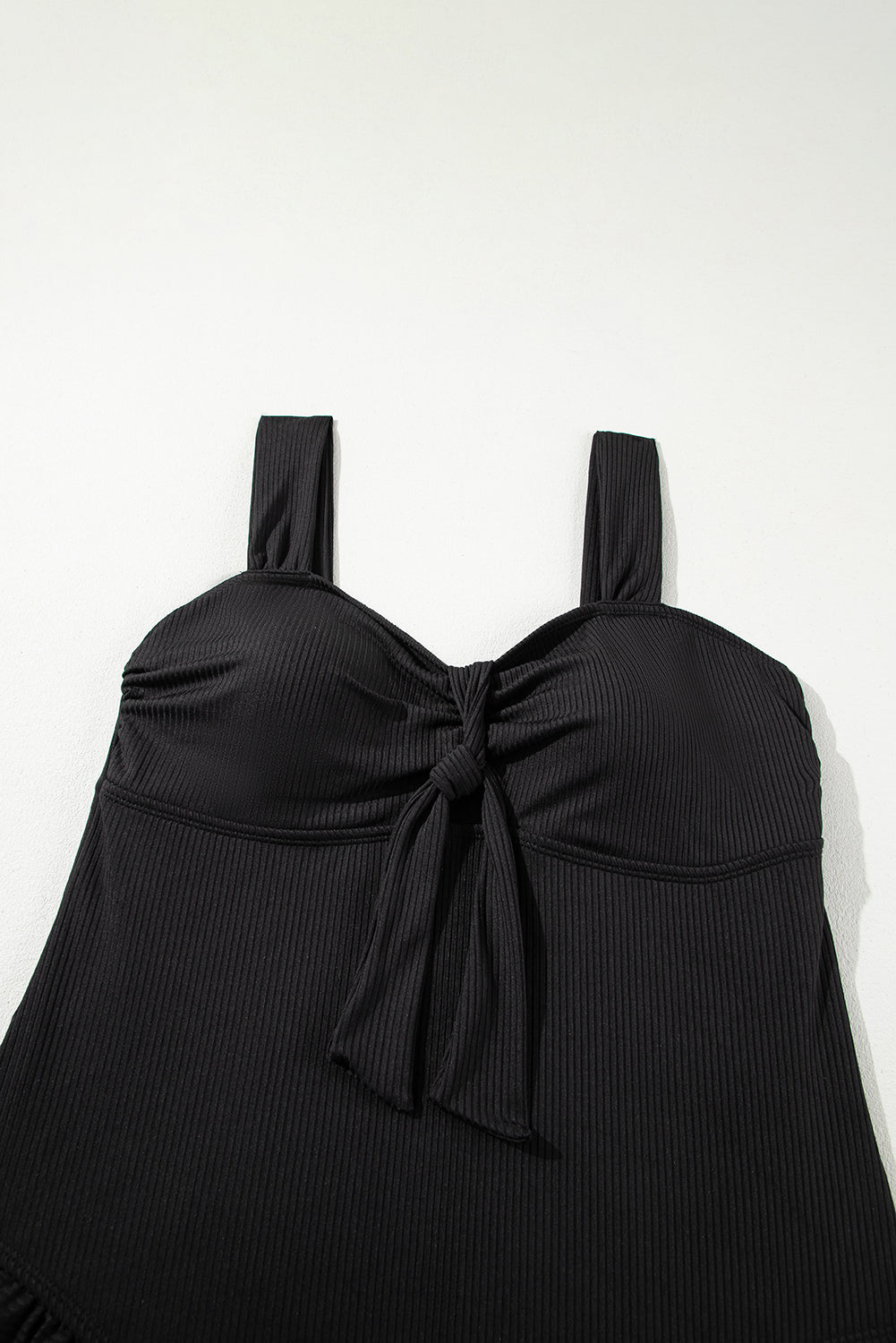 Black Plus Size Textured Knotted Ruffled Trim One Piece Swimwear BB Fashion Outlet