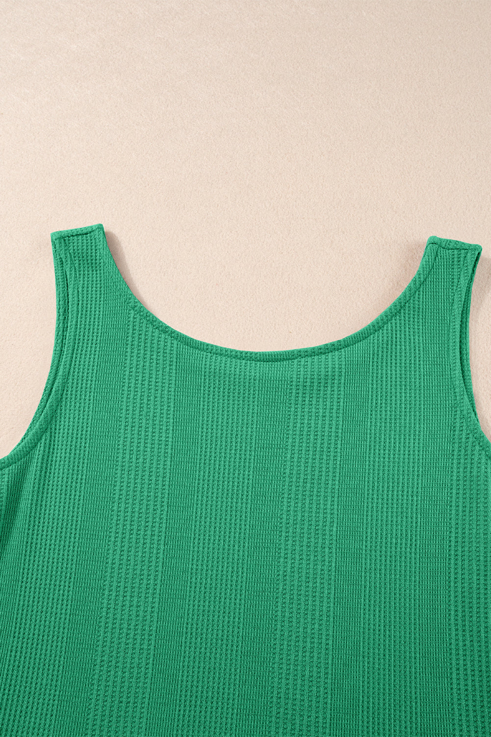 Green Solid Colour Ribbed Ruffle Tank Top and Trousers Set eAura