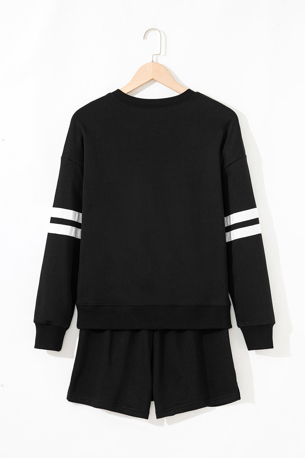 Varsity Striped Sleeve Drop Shoulder Sweatshirt and Shorts Co-ord Set eAura