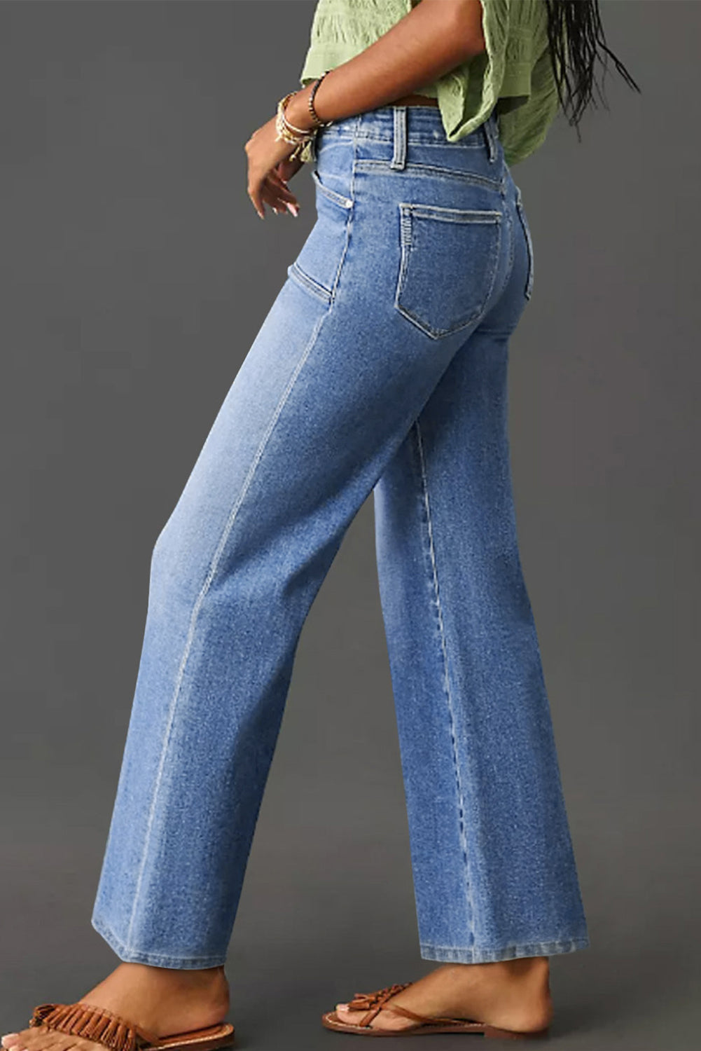 Blue Loose Straight Leg High Waist Jeans