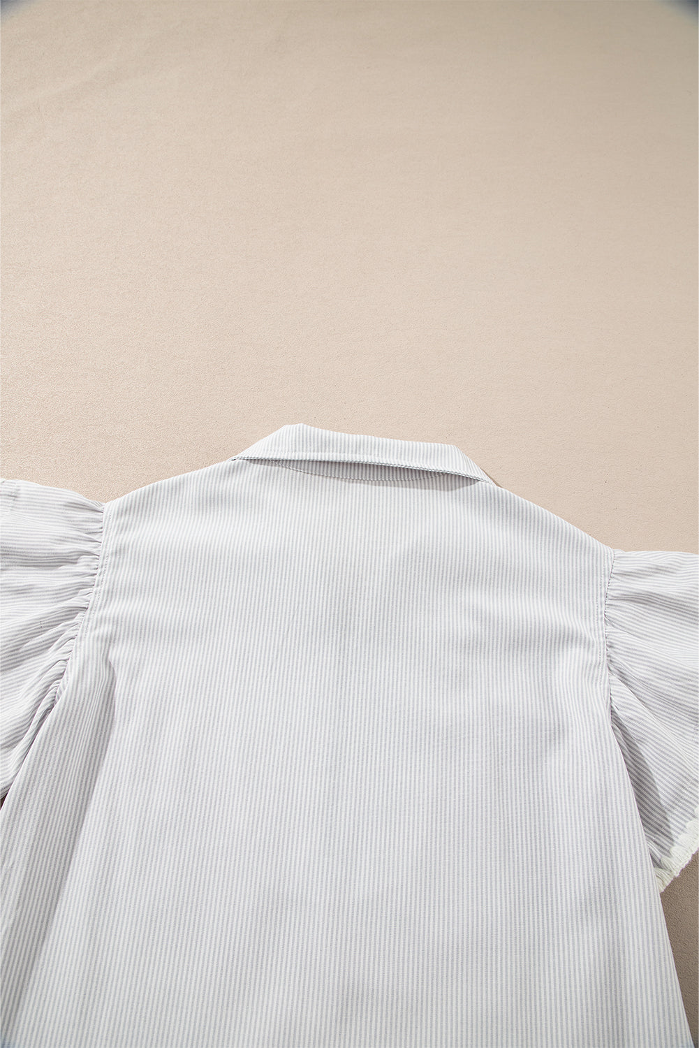 Stripe Zip up Collar Ruffled Sleeve Tee and Wide Leg Trousers Co-ord eAura