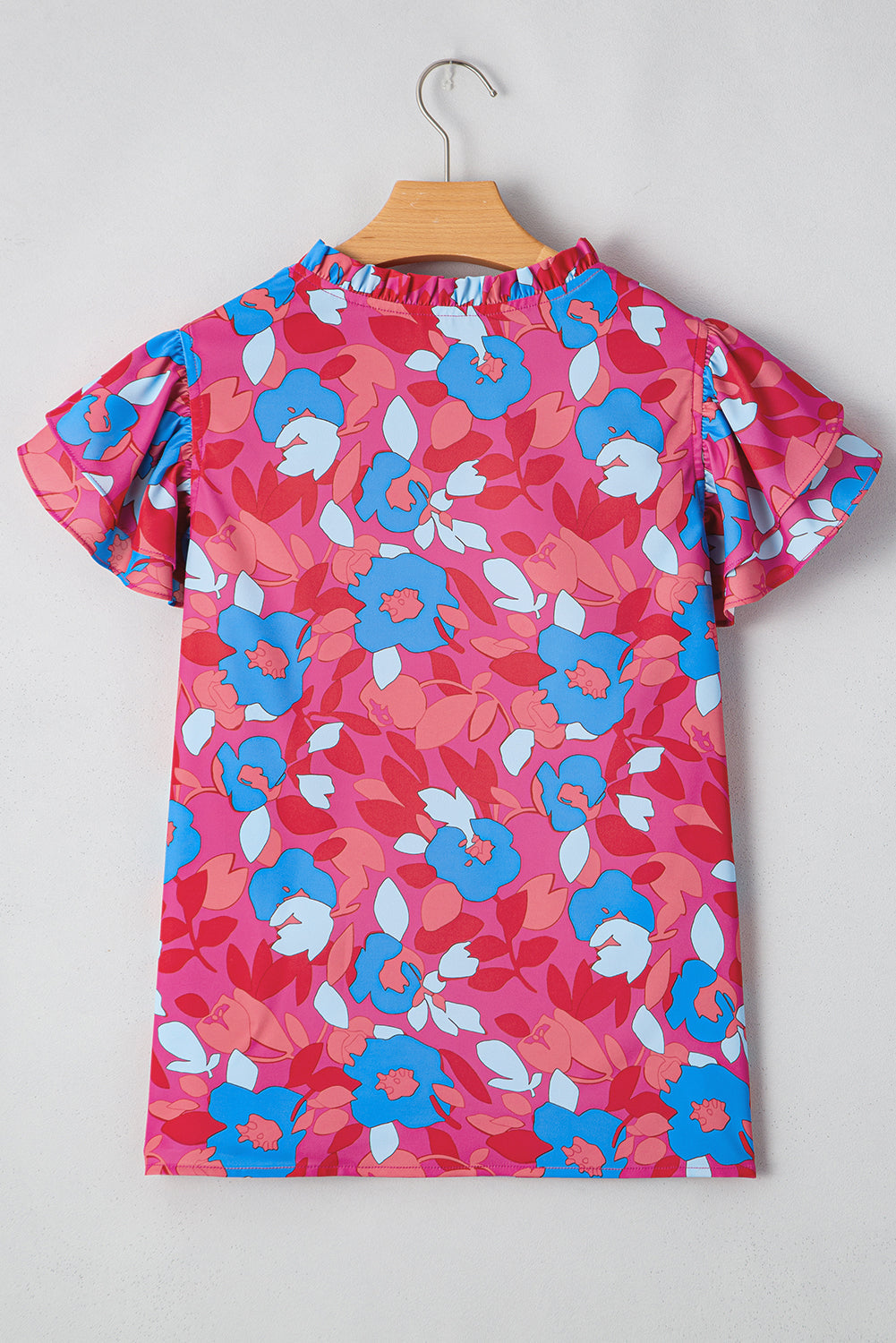 Rose Red Ruffled Sleeve Floral Blouse eAura