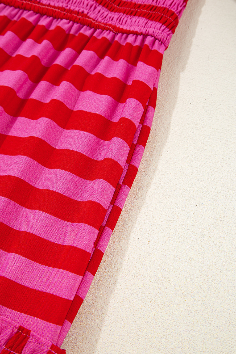 Rose Stripe Flutter Sleeve Smocked Bodice Tiered Maxi Dress eAura
