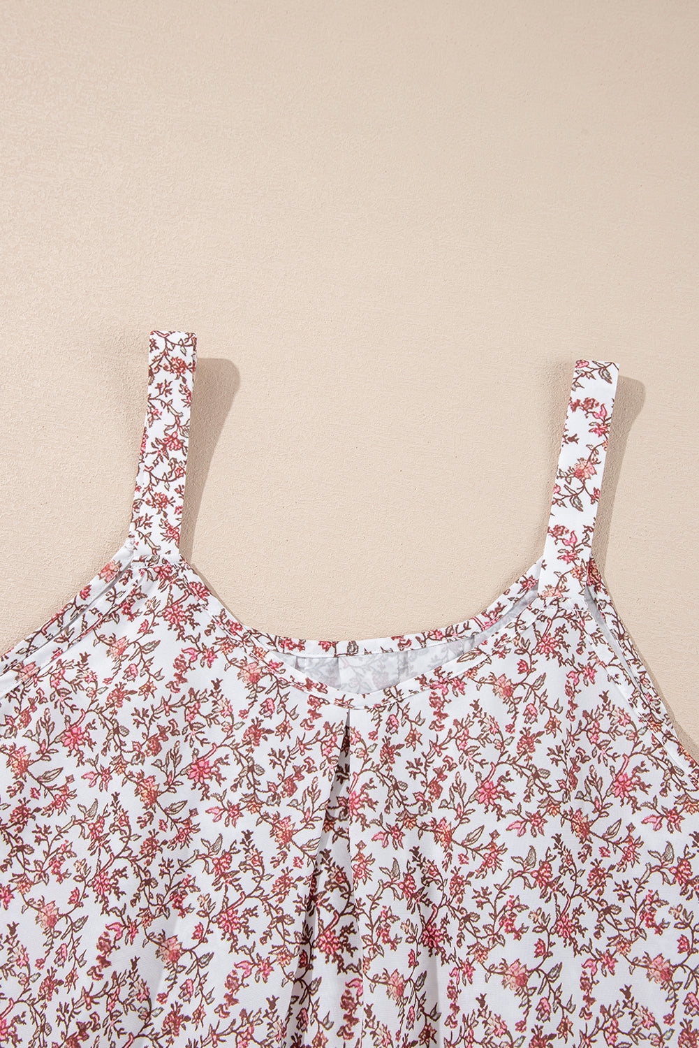 Pink Bohemian Floral Pleated U Neck Vest eAura