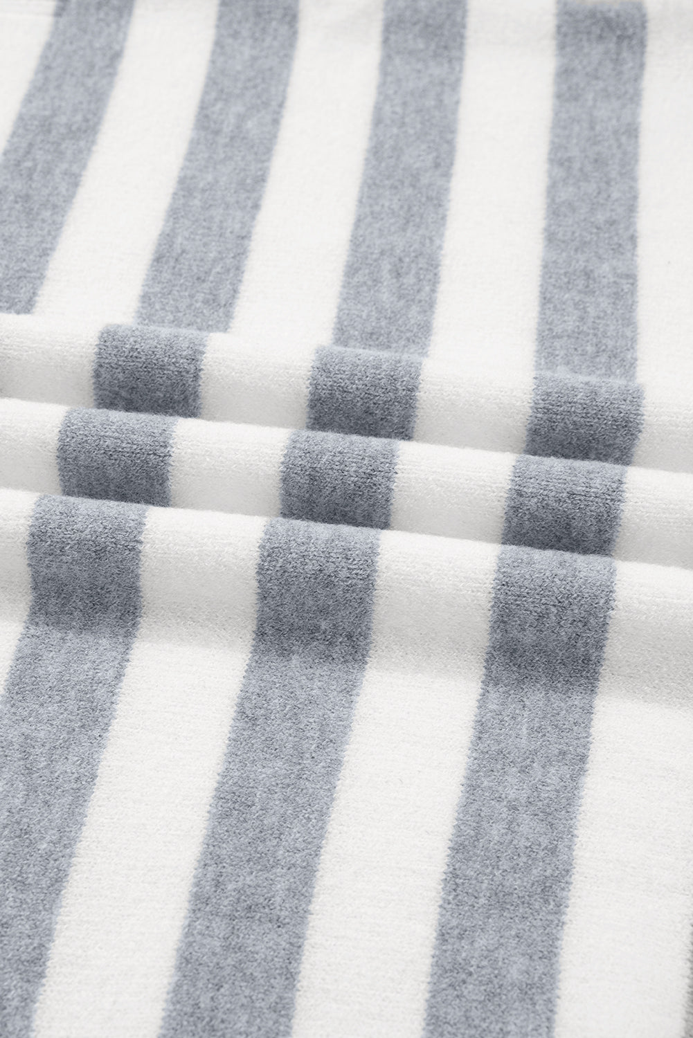 Grey Stripe Ribbed Buttoned Detail Drop Shoulder Tunic Sweater eAura