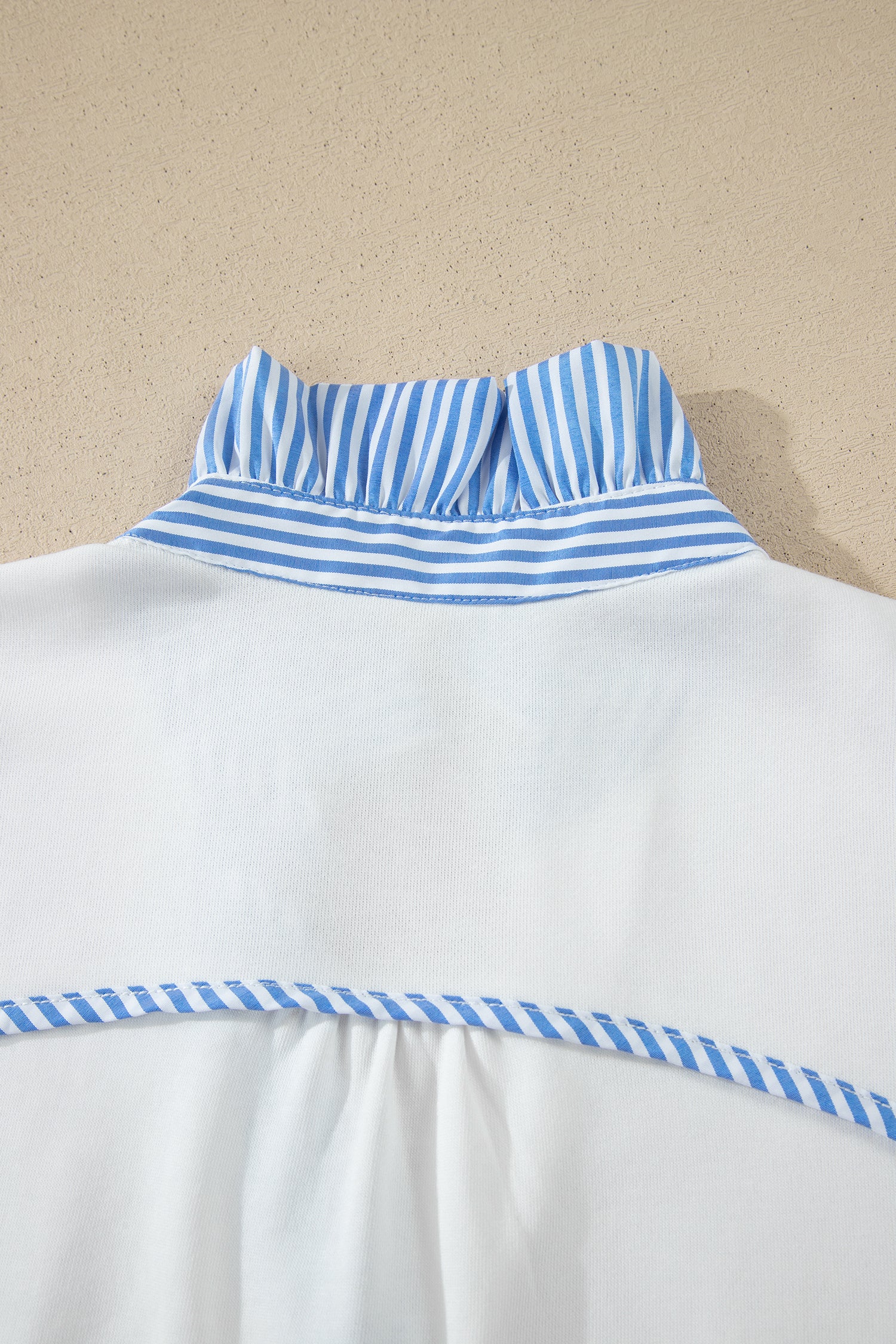 Striped Frilled Collar Short Sleeve Blouse