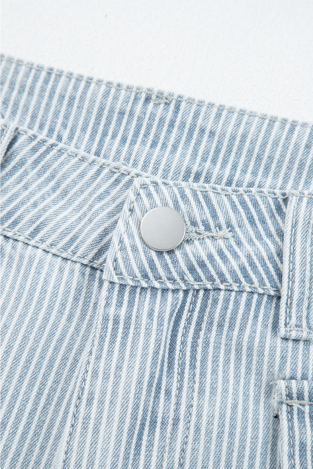 Stripe Button Flap Pocket Cuffed Hem Wide Leg Jeans - eAura