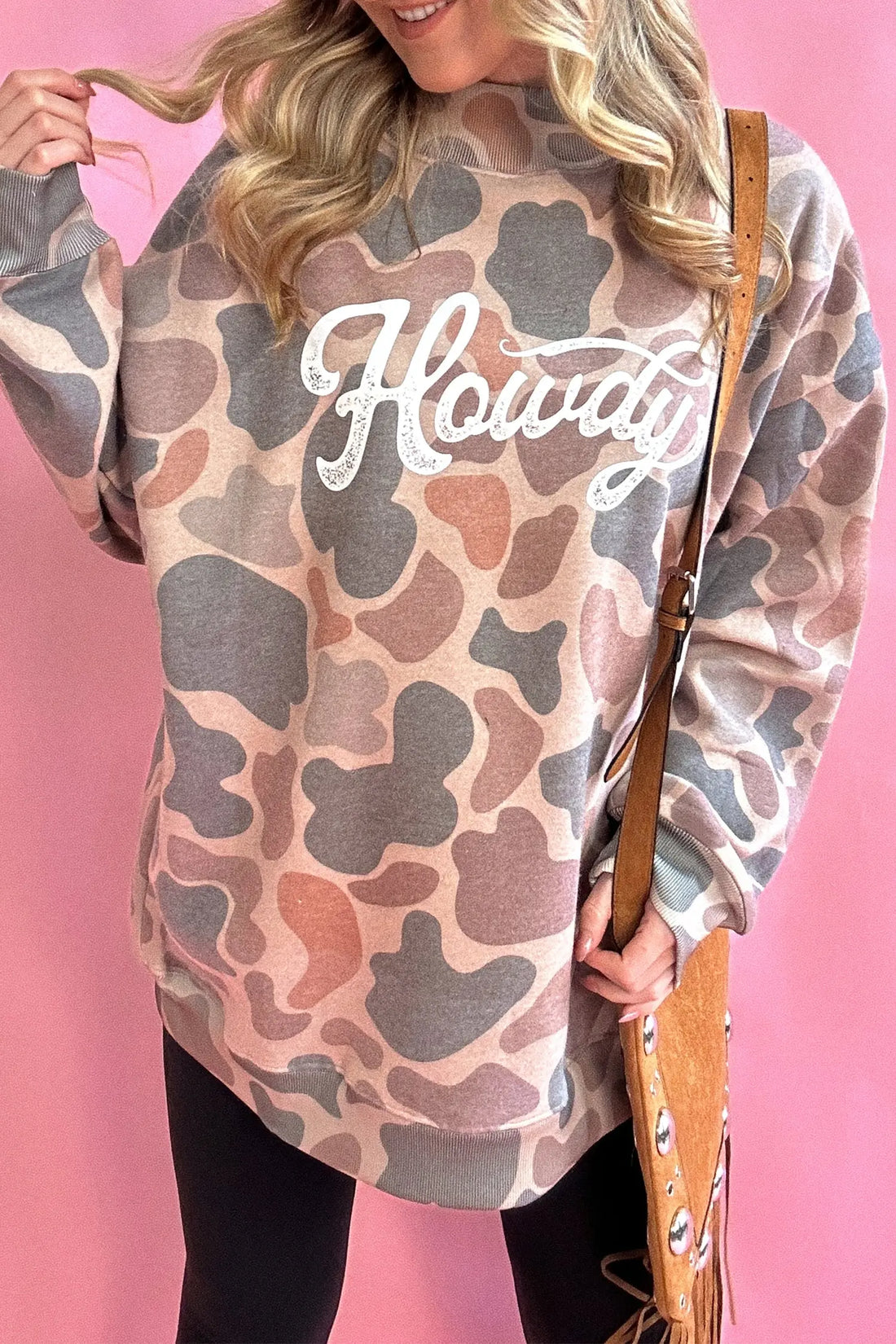 Camo Print Howdy Western Style Baggy Pullover Sweatshirt – Multicolour