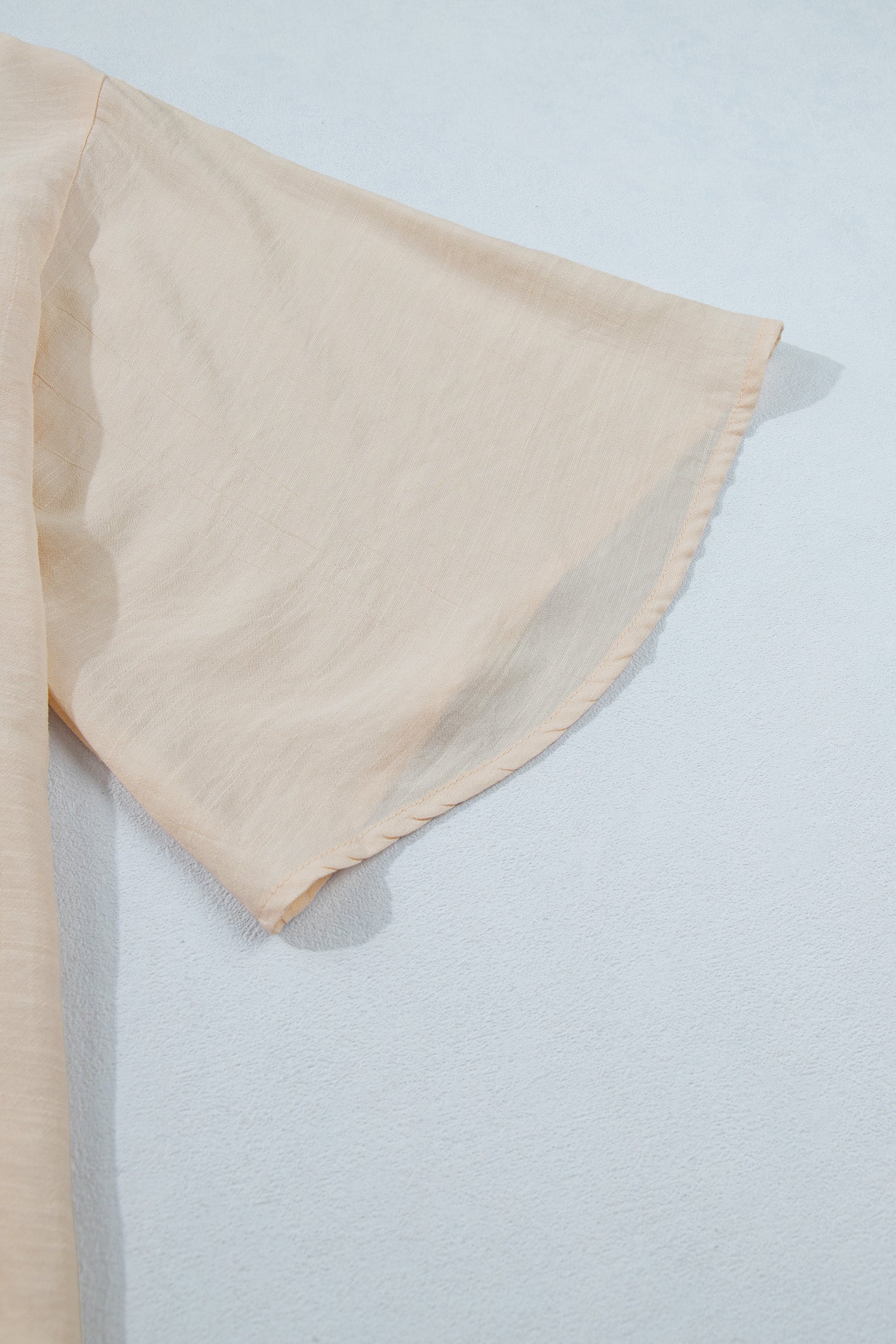 Oatmeal Sheer Lace Splicing Detail Bracelet Sleeve Loose Flowy Shirt – Beige