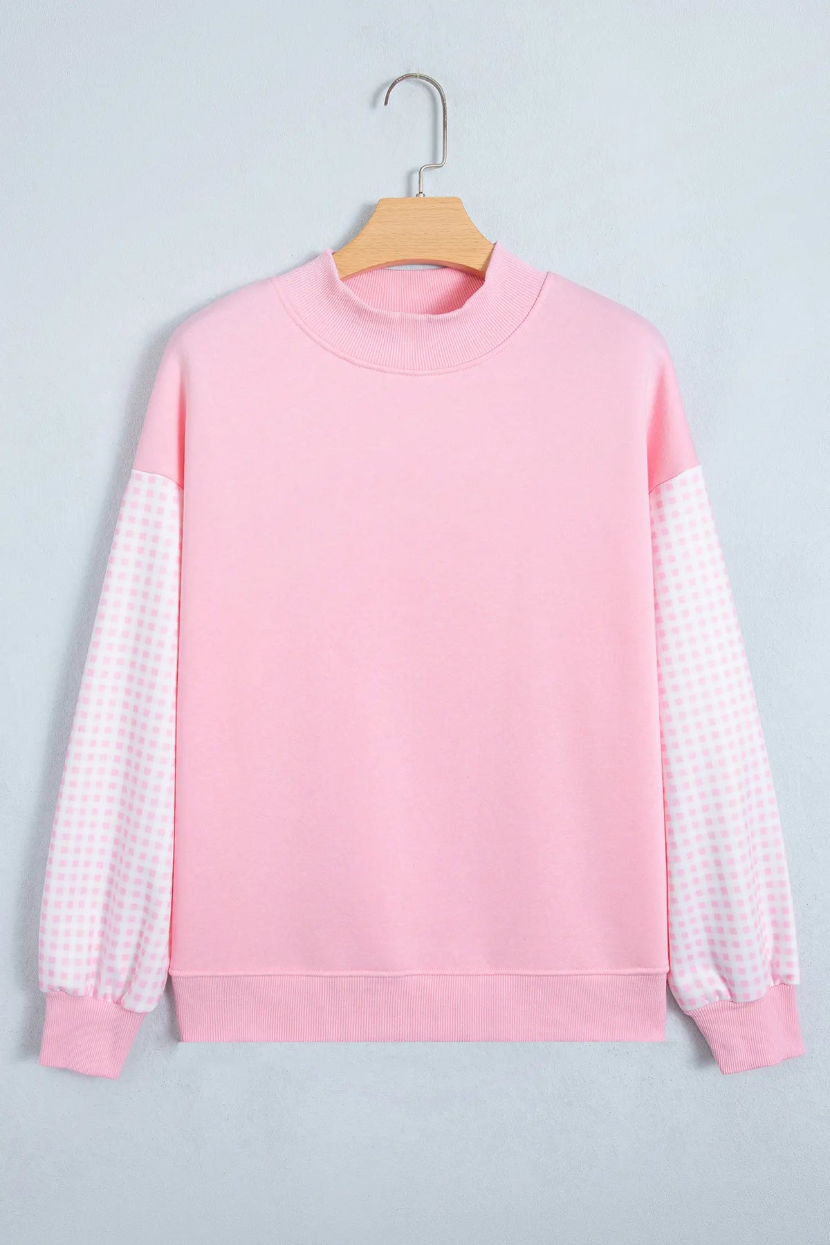 Plaid Sleeve Colourblock Loose Tunic Sweatshirt – Fiery Red