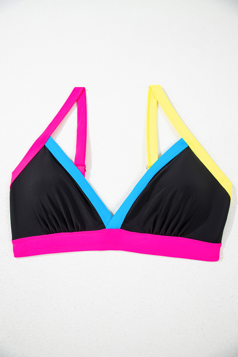 Black Colour Block Drawstring Side V Neck High Waist Bikini Set eAura