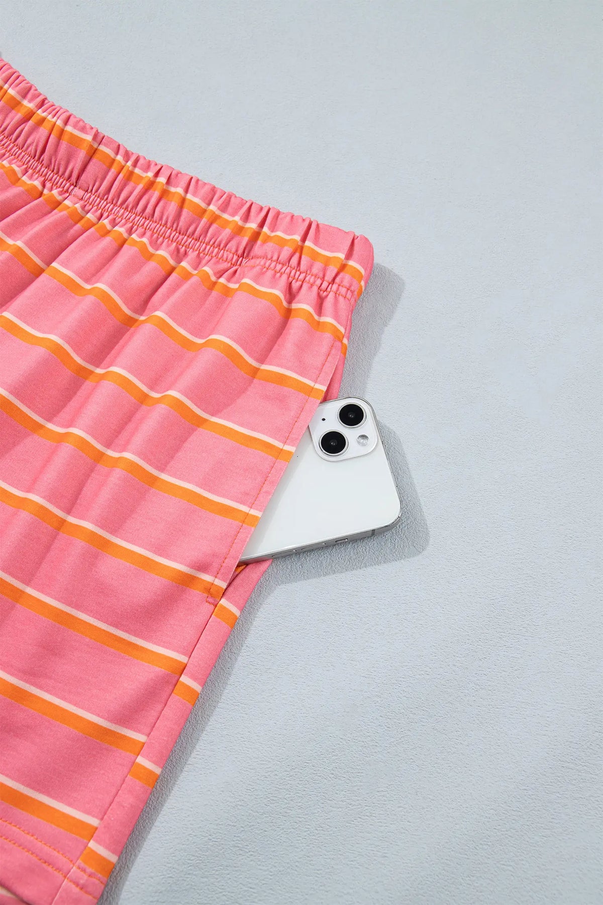 Colour Block Trim Long Sleeve Pullover Pocketed Shorts 2pcs Set – Rose Stripe