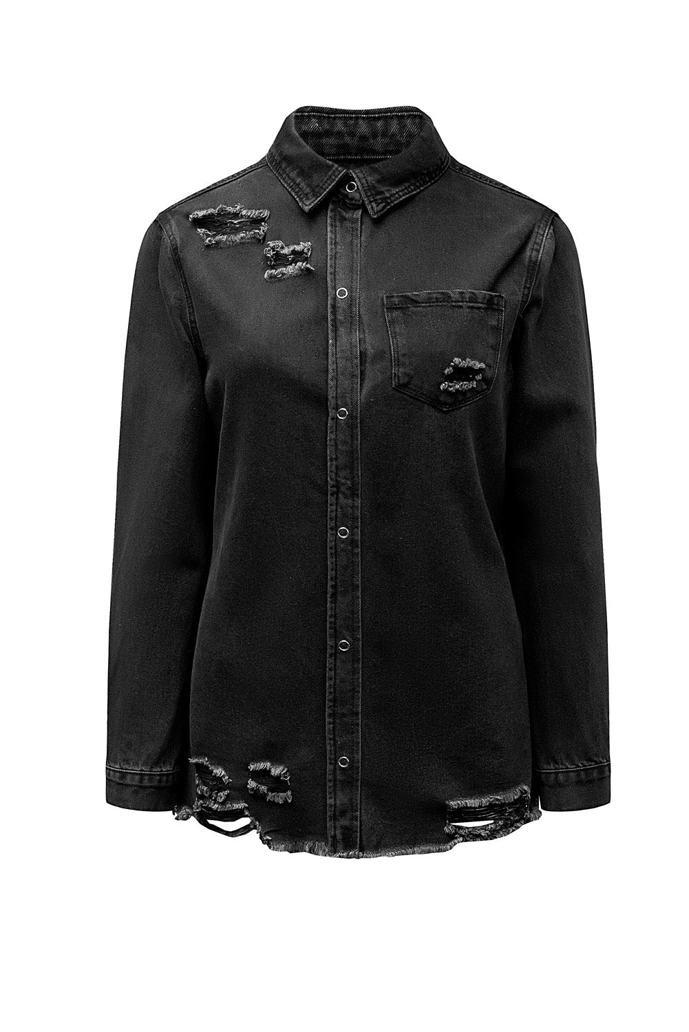 Black Ripped Denim Jacket Beagle Boutique Fashion Outlet