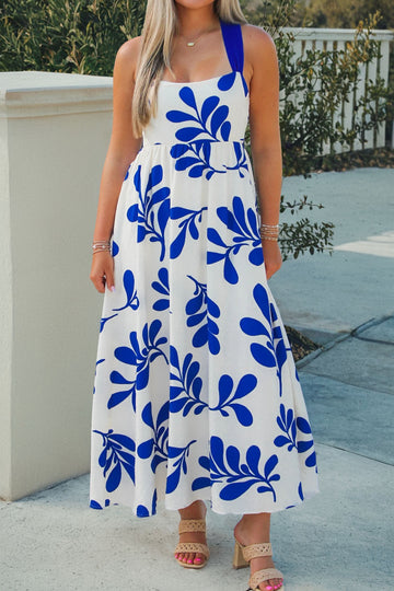 Floral Print Crisscross Tie Back Sleeveless Long Dress