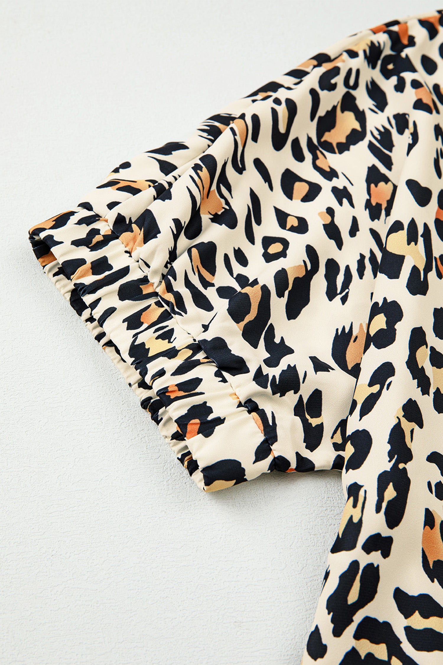 Leopard Contrast Striped V-Neck Loose Fit Blouse