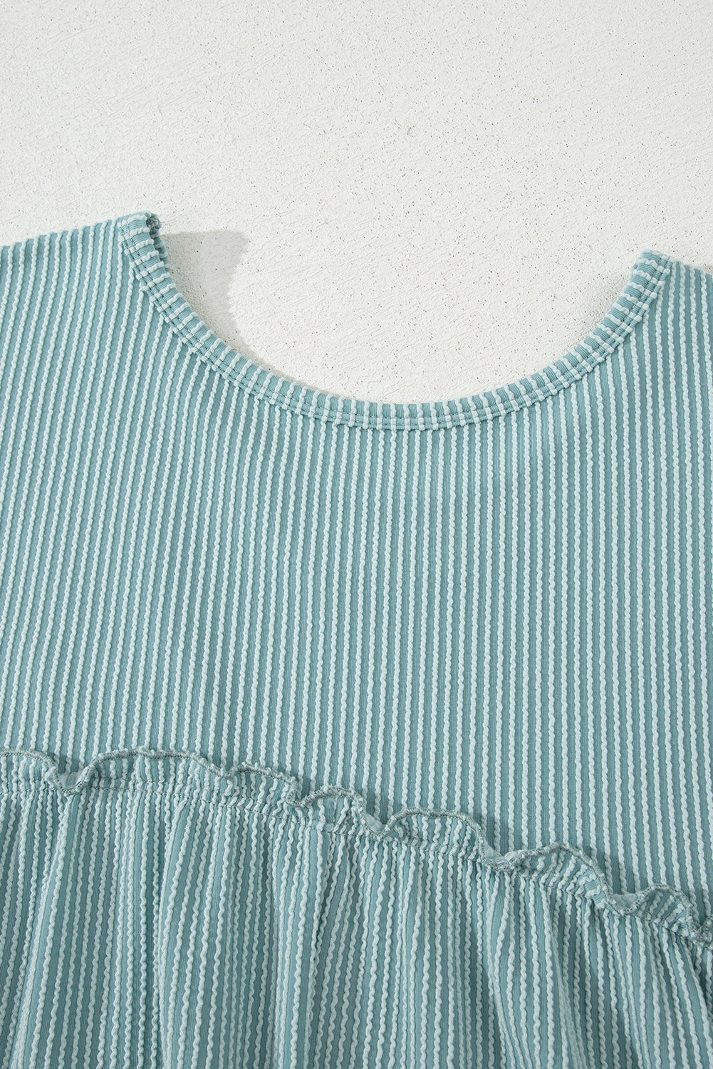 Canton Ribbed Knit Textured Patched Pocket Frilled Swing Mini Dress with Pockets eAura