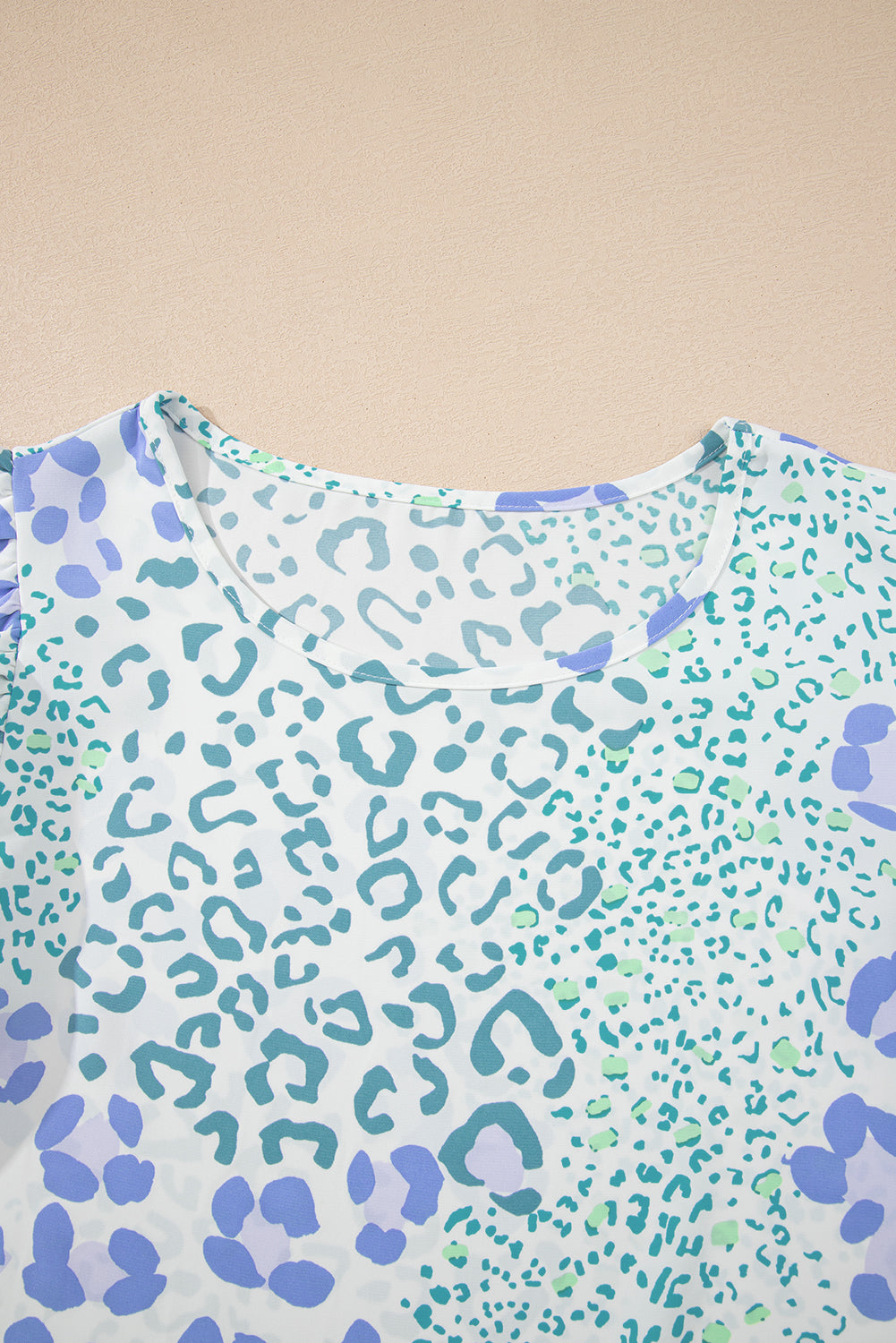 Sky Blue LeopardRuffle Short Sleeve Casual Blouse eAura