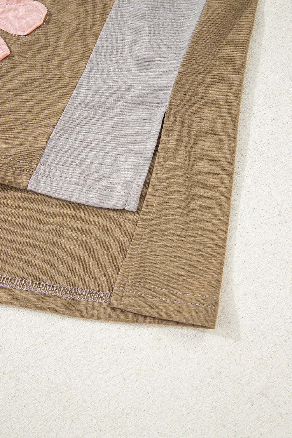 Flower Patched Exposed Seam Bracelet Sleeve Oversized T-Shirt - eAura