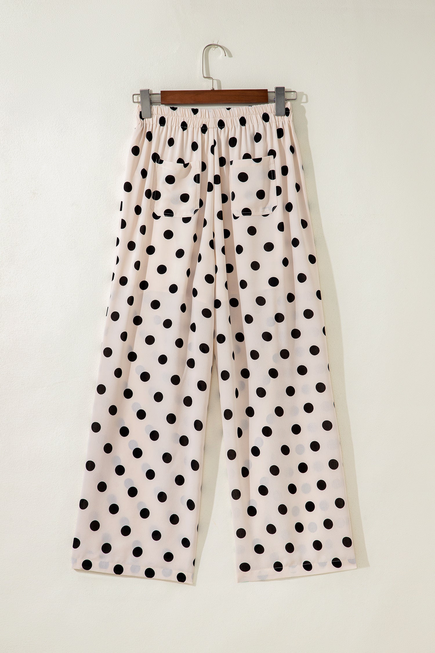 Sky Blue Polka Dot Print Patched Pocket Mid-rise Straight Leg Pants – Light Blue