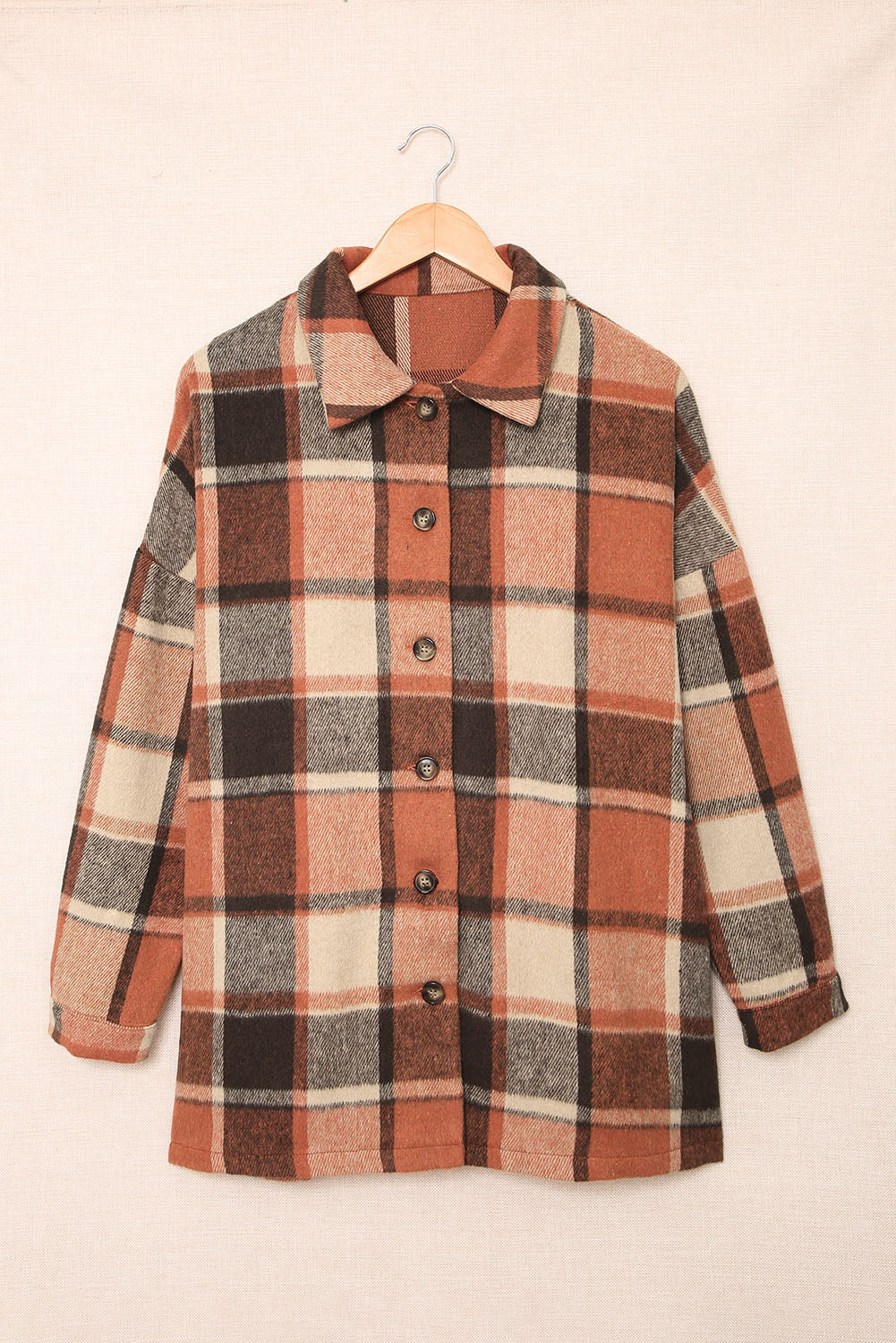 Plaid Print Buttoned Shirt Jacket Beagle Boutique Fashion Outlet