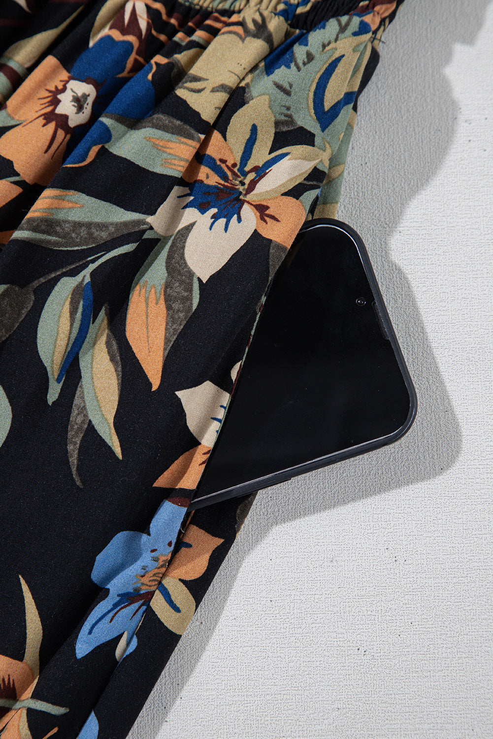 Multicolour Floral Shirred High Waist Wide Leg Trousers with Tie eAura