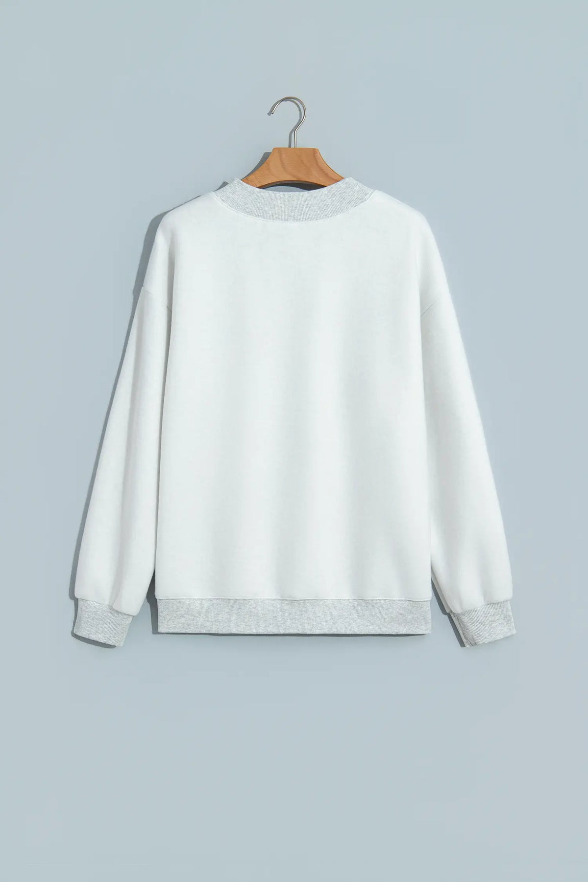 Reversible Christian Faith Print Mock Neck Pullover Sweatshirt – Light Grey