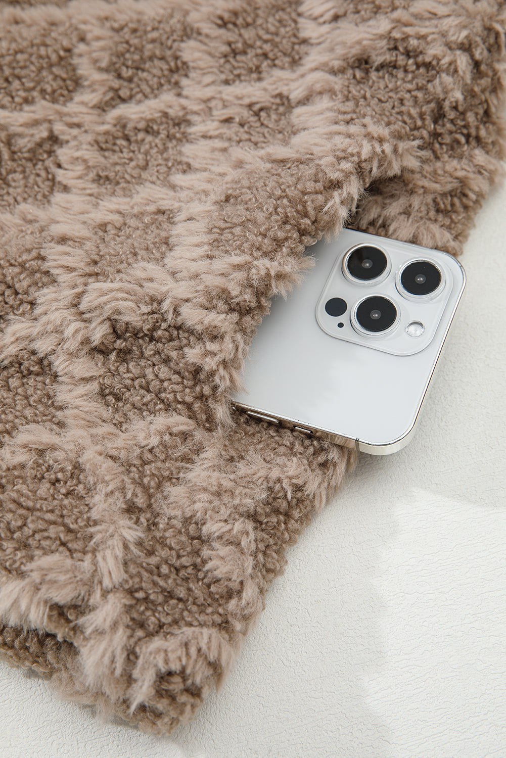 Sherpa Diamond Pattern Zip-Up Side Pocket Hooded Jacket - eAura