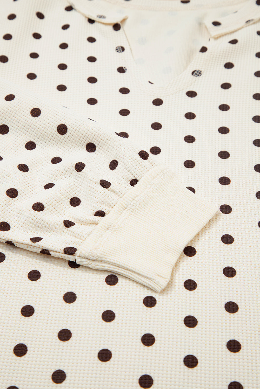 White Polka Dot Print Long Sleeve Top and Drawstring Bottoms Pyjamas eAura