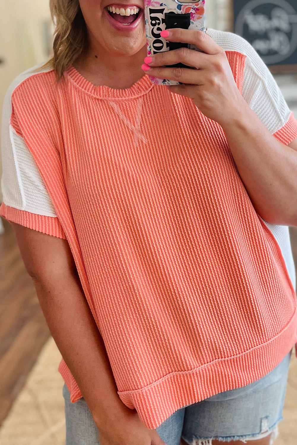 Rib Hi Low Plus Size Short Sleeve Top BB Fashion Outlet