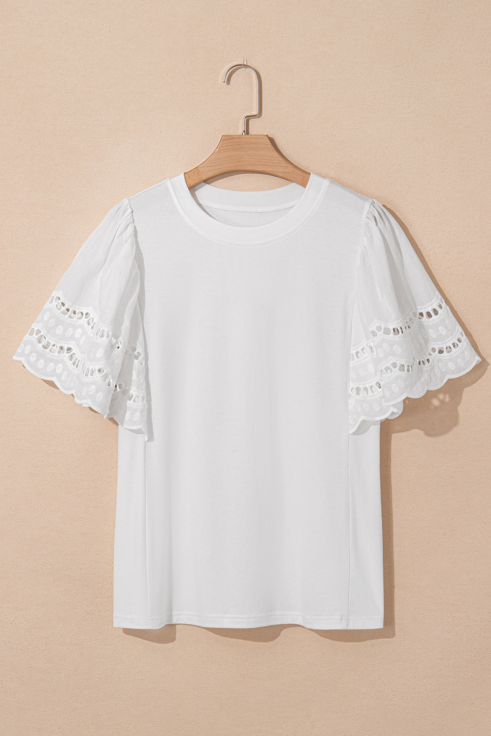 White Hollow Out Embroidered Short Sleeve O Neck Top eAura