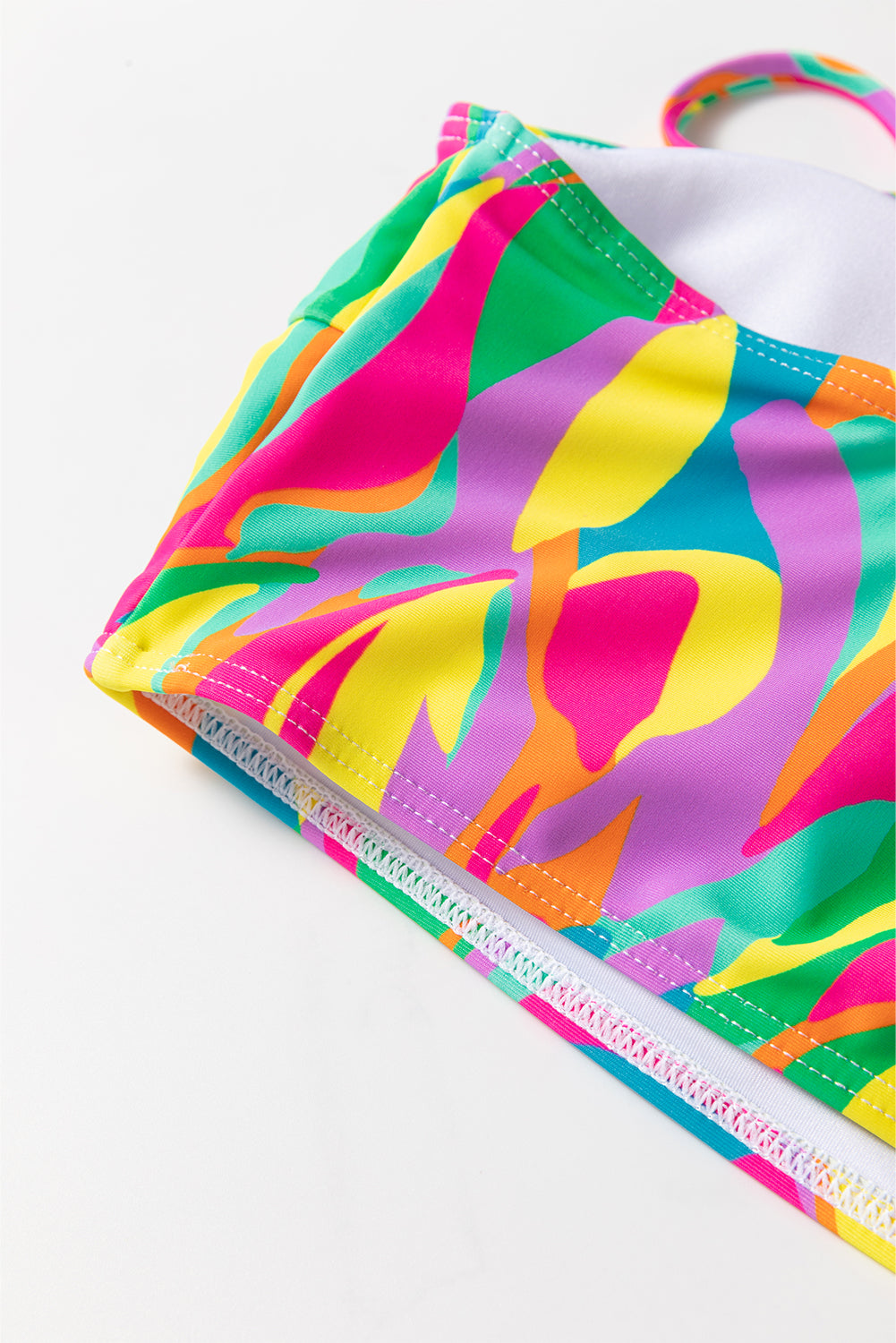 Multicolour Abstract Print Textured Spaghetti Strap High Waist Bikini Set eAura