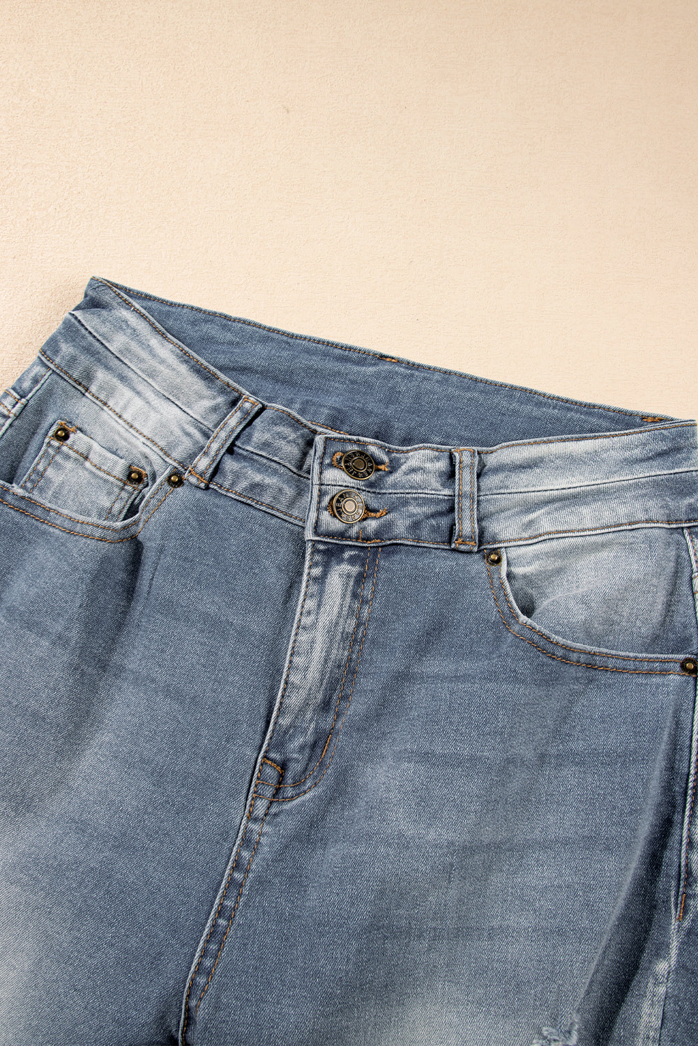 Dusk Blue Vintage Light Wash Ripped Raw Edge Flare Jeans Beagle Boutique Fashion Outlet